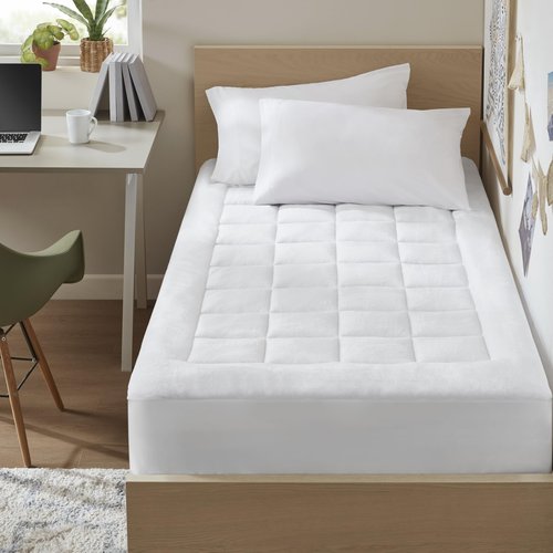 Madison Park Waterproof Mattress Protector, Cloud Soft Plush Mattress Cover, Overfilled Mattress Pad, Fitted Pocket Fits Up to 18 Inch, Machine Washable Bed Cover, White Twin