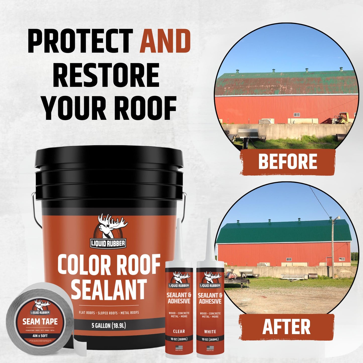 Liquid Rubber Color Roof Sealant- Elastomeric Waterproof Coating for Flat, Low-Slope & Metal Roofs, Flexible UV-Stable Membrane, Beige, 5 Gallon
