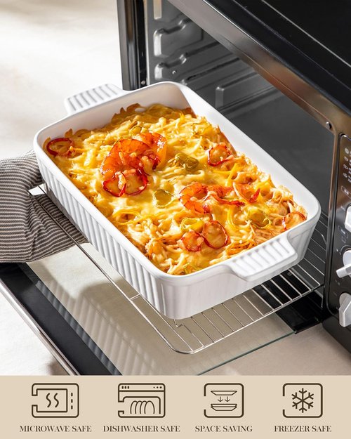 MALACASA 4.4 QT Baking Dish Set - 9x13 Large Casserole Dish with Rack & Handles for Oven Use