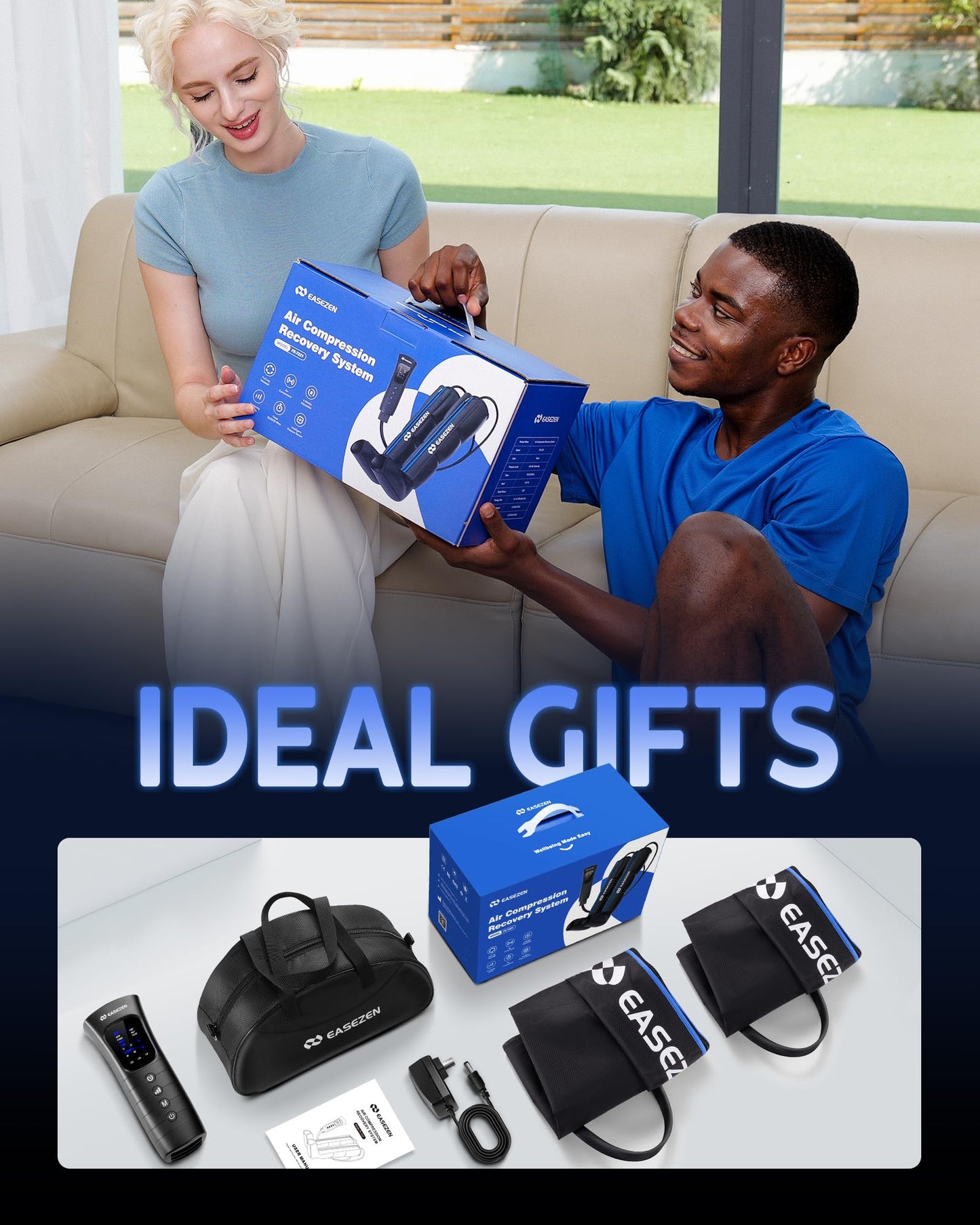 EaseZen Leg Compression Massager for Circulation and Pain Relief, Leg Recovery Compression System for Fast Recovery of Foot, Calf and Thigh, Relieve Edema, Reduce Muscle Fatigue