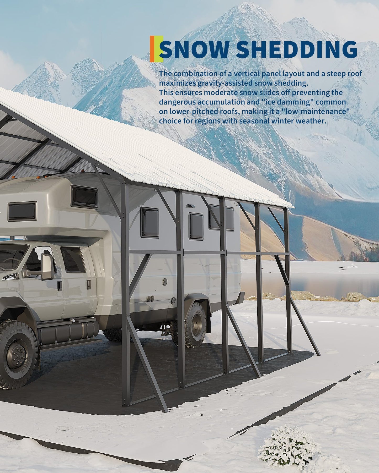 GarveeLife 20x20 ft Vertical Roof Metal Car Port, with 120° Steep-Pitch Roof for Snow Shedding, 173" High-Clearance RV & Tractor Shelter, Heavy-Duty 2 Cars Car Port with Reinforced Frame