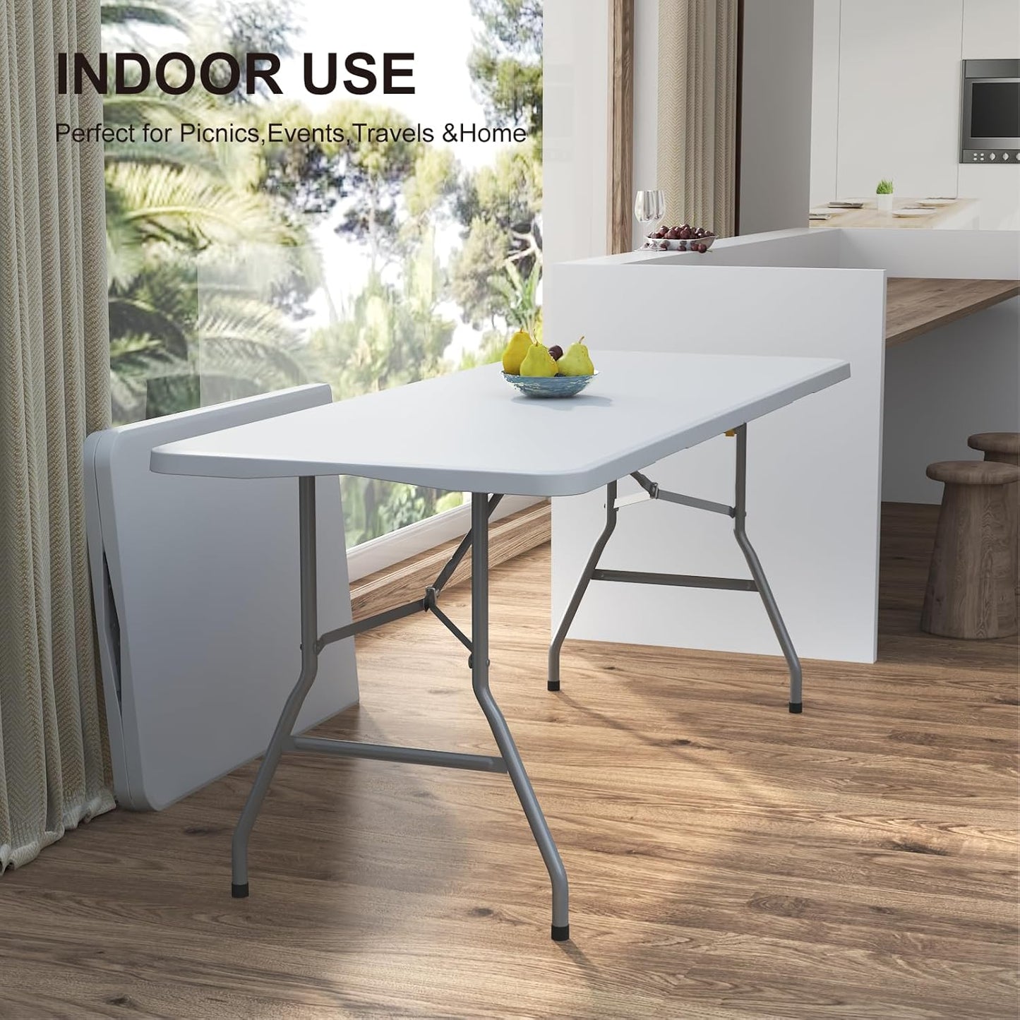 Regine Switzerland 6FT Folding Table - Heavy Duty Plastic Portable Dining Table for Indoor/Outdoor Use | White