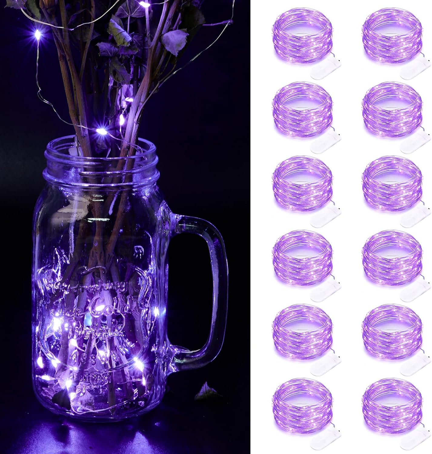Skiennix 12 Pack Fairy Lights - Battery Operated 7FT Waterproof Silver Wire String Lights | Indoor/Outdoor Decor