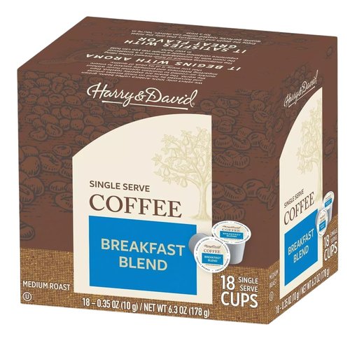 Harry & David Breakfast Blend Coffee - Medium Roast Single Serve Cups for Keurig | 18 Count
