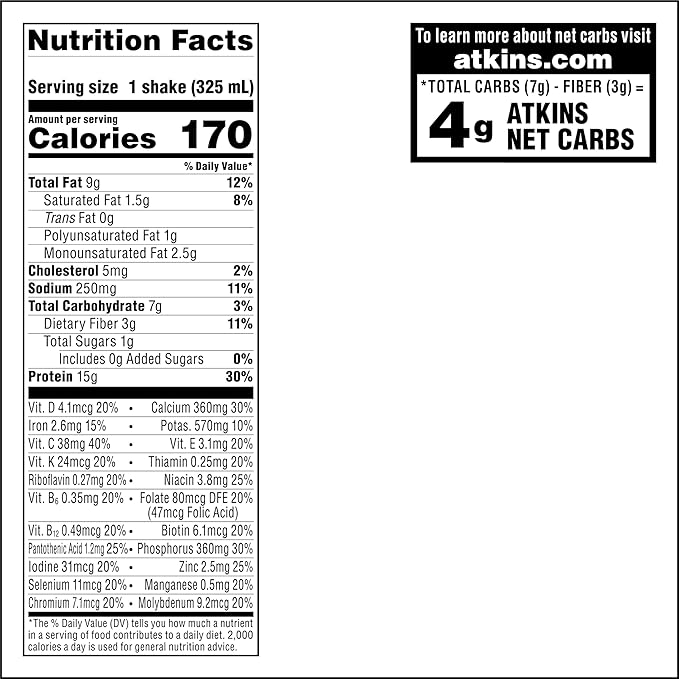 Atkins Mocha Latte Iced Coffee Flavored Protein Shake, High Protein, Low Glycemic, Low Carb and Low Sugar Shakes, Keto-Friendly, 12 Pack