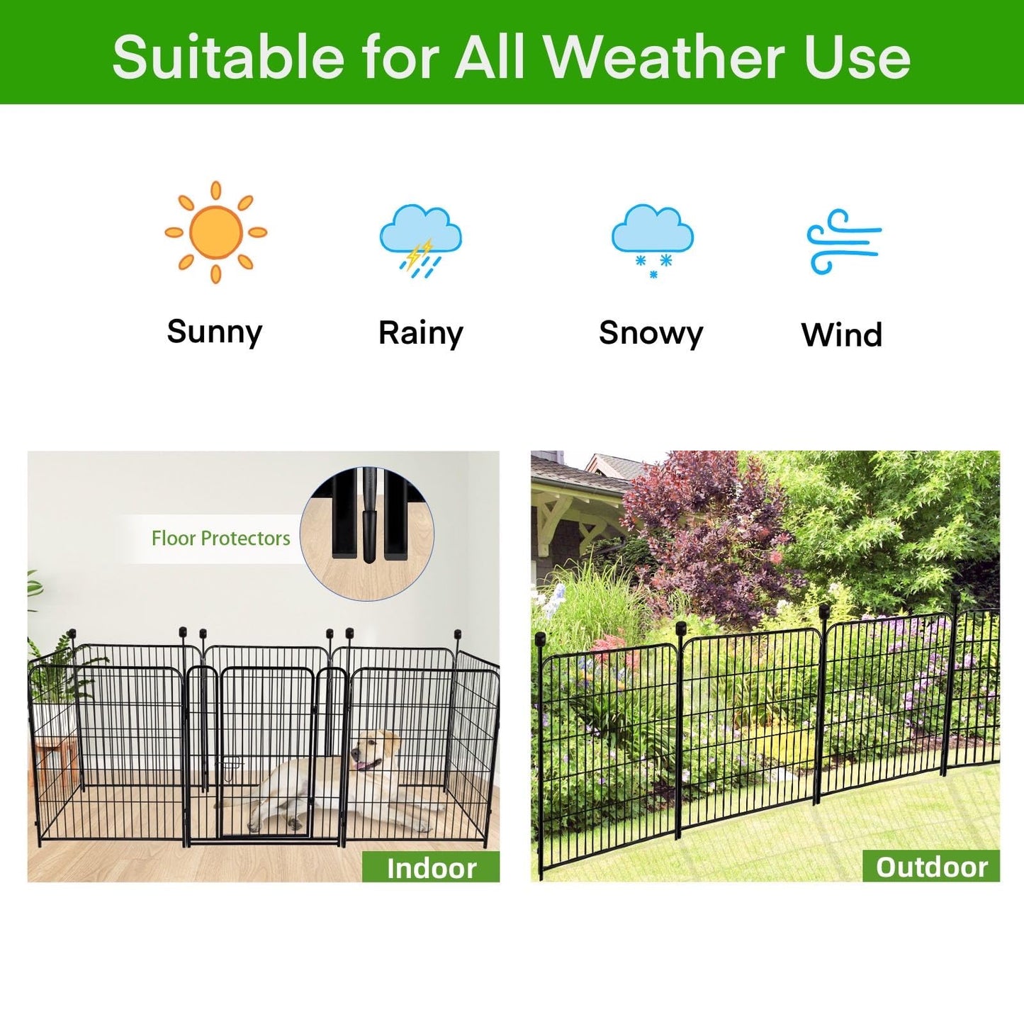 ADAVIN Tall Garden Fence Border with gate, 48 in(H) 12 Panels Total 26.6 Ft(L), Wide Door Low Threshold Fences, Black Iron Metal Heavy Duty Dog Fence Outdoor for Yard or Camping, Flower Bed Fencing