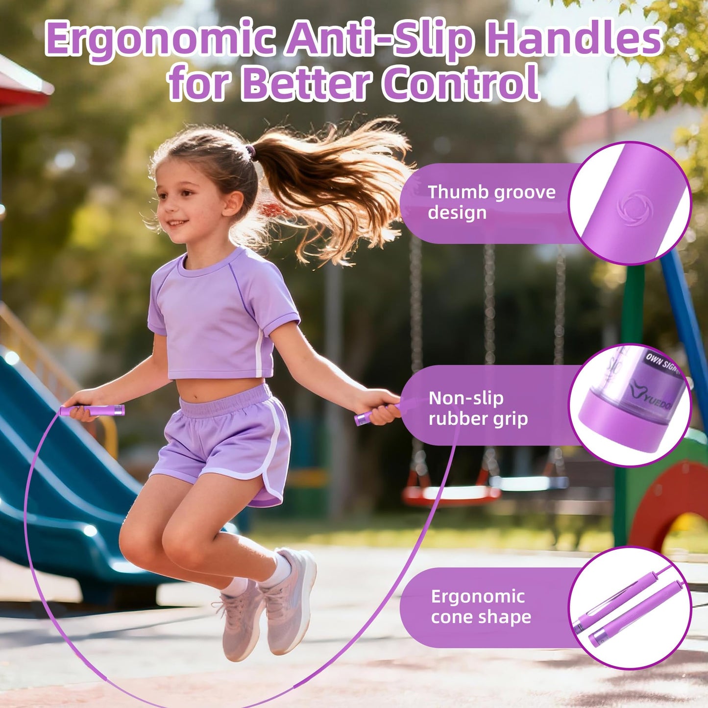 YUEDONG Adjustable Speed Jump Rope with Dual Ball Bearings - Tangle-Free Two-Section Skipping Rope, Ergonomic Thumb Groove Anti-Slip Handles with Transparent View Window for Men Women Kids Fitness Cardio Workout Beginners(Purple,2.8m)