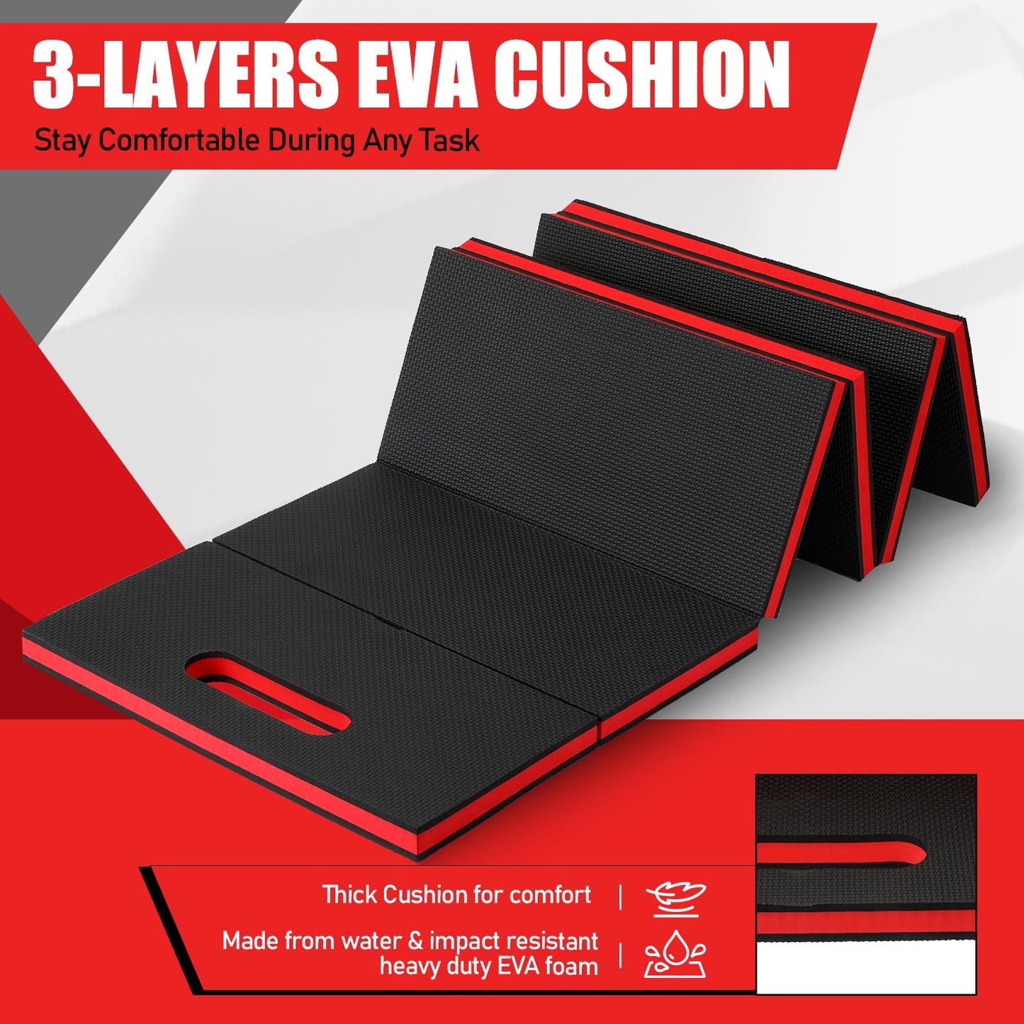 SHENLIU Foldable EVA Utility Mat with Handle, Heavy Duty Mechanic Mat for Kneeling, Workouts, Garages, Gardening, Camping, Picnics, Outdoor Adventures and Home Gyms, Red (46" x 15.8" x 1.1")
