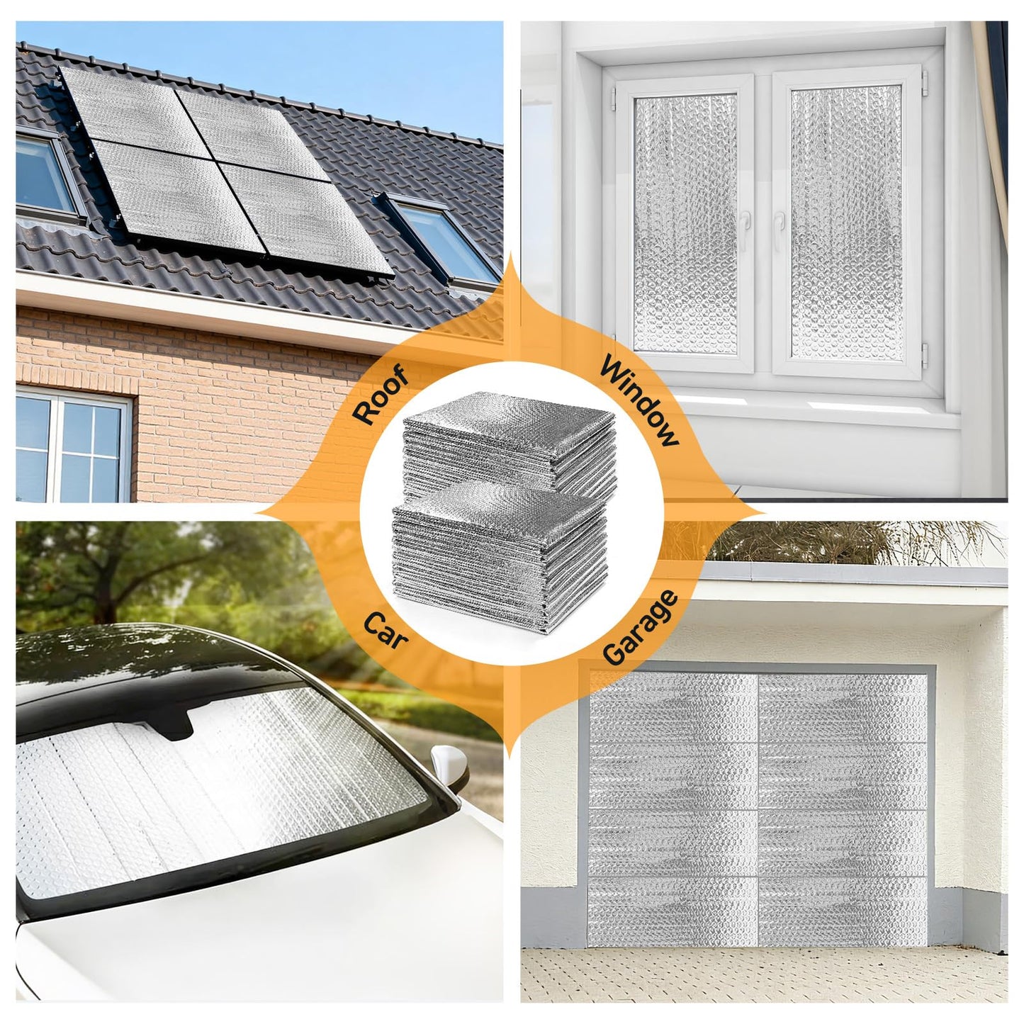 16PCS 24 x 48inch Garage Door Insulation Reflective Foil Insulation Bubble Reflective Aluminum Foil Winter Summer Thermal Shield Pre-Cut Barrier Sheets with 120 Tapes for Garage Attic Wall