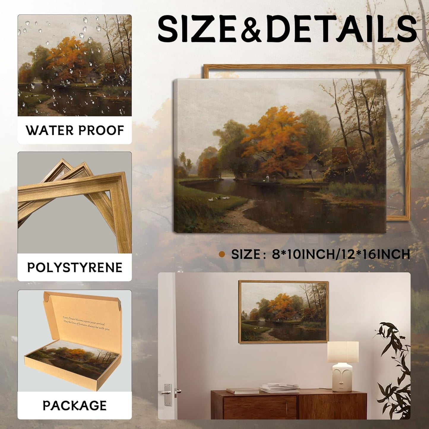 Vintage Autumn Floating Framed Canvas Wall Art - Nature Landscape Print for Living Room | 12x16 Inch