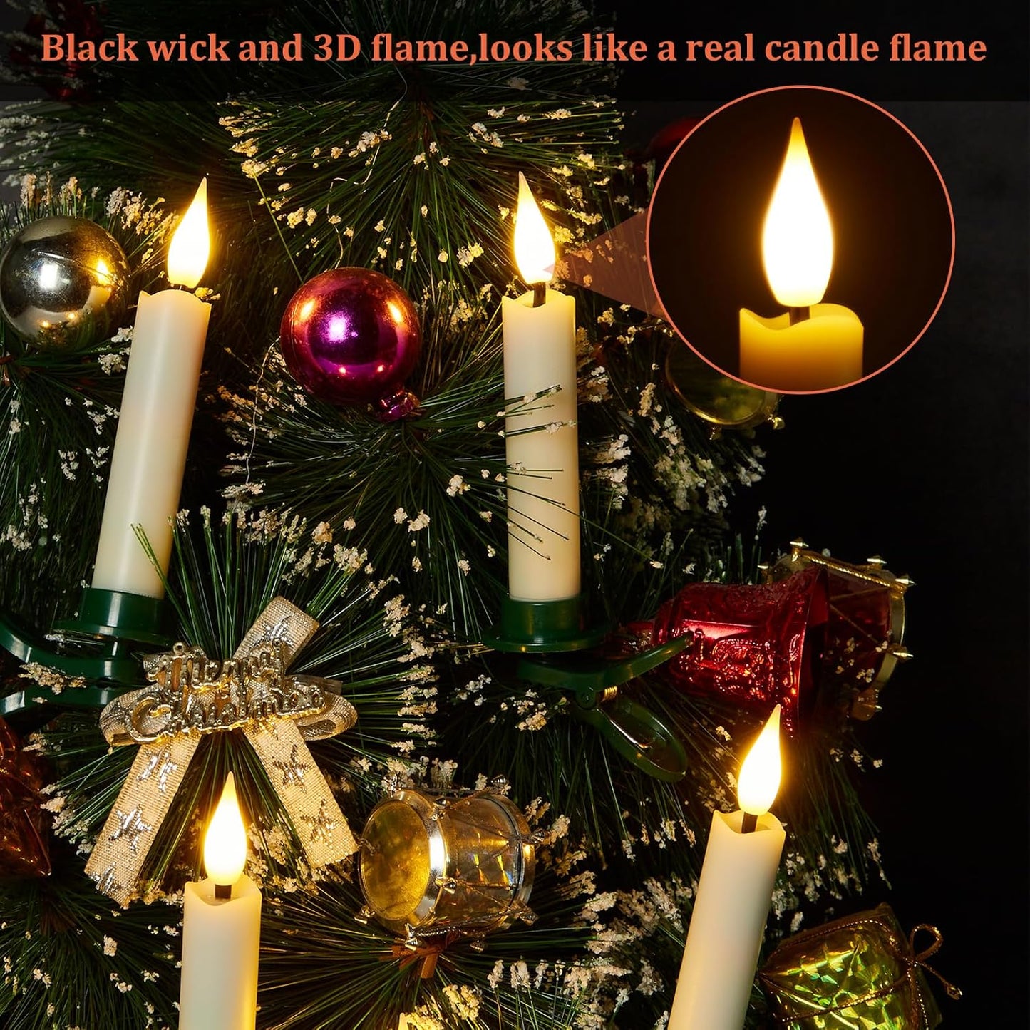 Skiennix 12-Pcs LED Taper Candles Set - Flameless Ivory Candles with 3D Wick & Remote Timer | Warm White Light