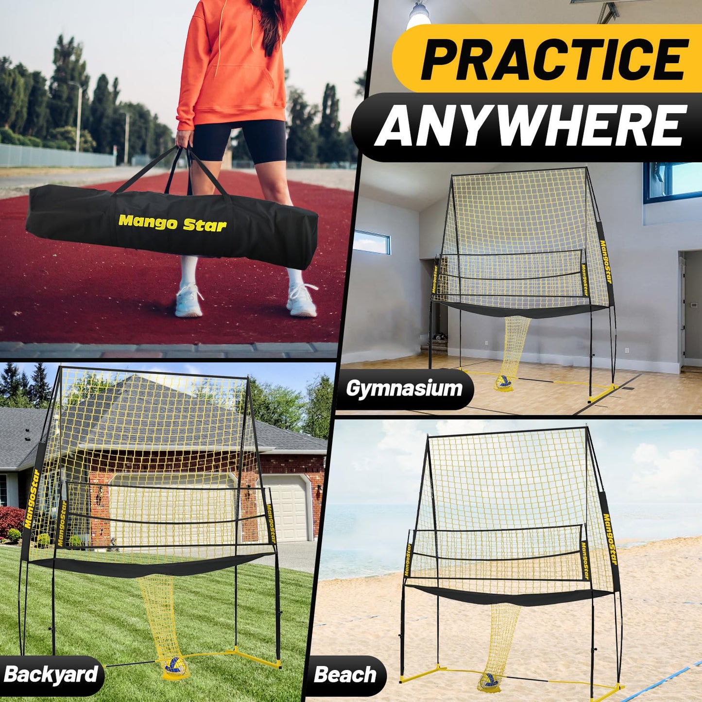 MangoStar Volleyball Training Equipment, Volleyball Net System with Freely Height-Adjustable for Backyard, Volleyball Practice Net for Serving Setting Spiking, Easy Set Up for Indoor and Outdoor Use