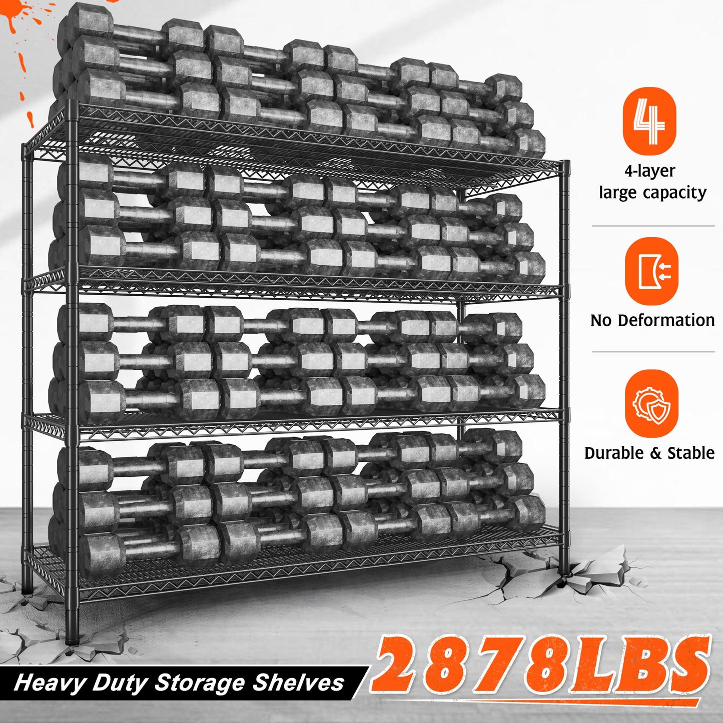 REIBII 60" W Storage Shelves 2878LBS Metal Shelving Unit with Wheels Heavy Duty Garage Shelving Adjustable Wire Shelves for Pantry,Kitchen,Garage,Basement,Business,Warehouse,School,60”W ×24”D×65.3”H