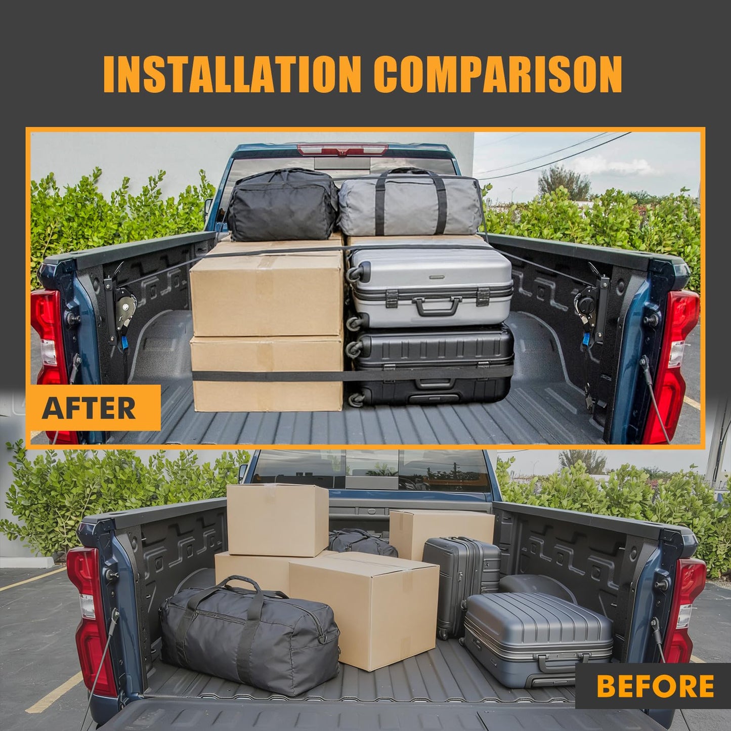 Retractable Ratchet Straps Compatible with 2019-2025 Chevrolet Silverado & GMC Sierra Retracting Straps Auto Retract Securing Strap Tie Down System, 4PCS