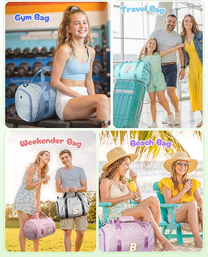 13th Birthday Gifts for Girls, Girl Gym Bag, Kids Monogram Overnight Duffel Bags with Shoe Compartment, Personalized Travel Bag with Makeup Pouch, Cute Stuff for Daughter (Letter J)