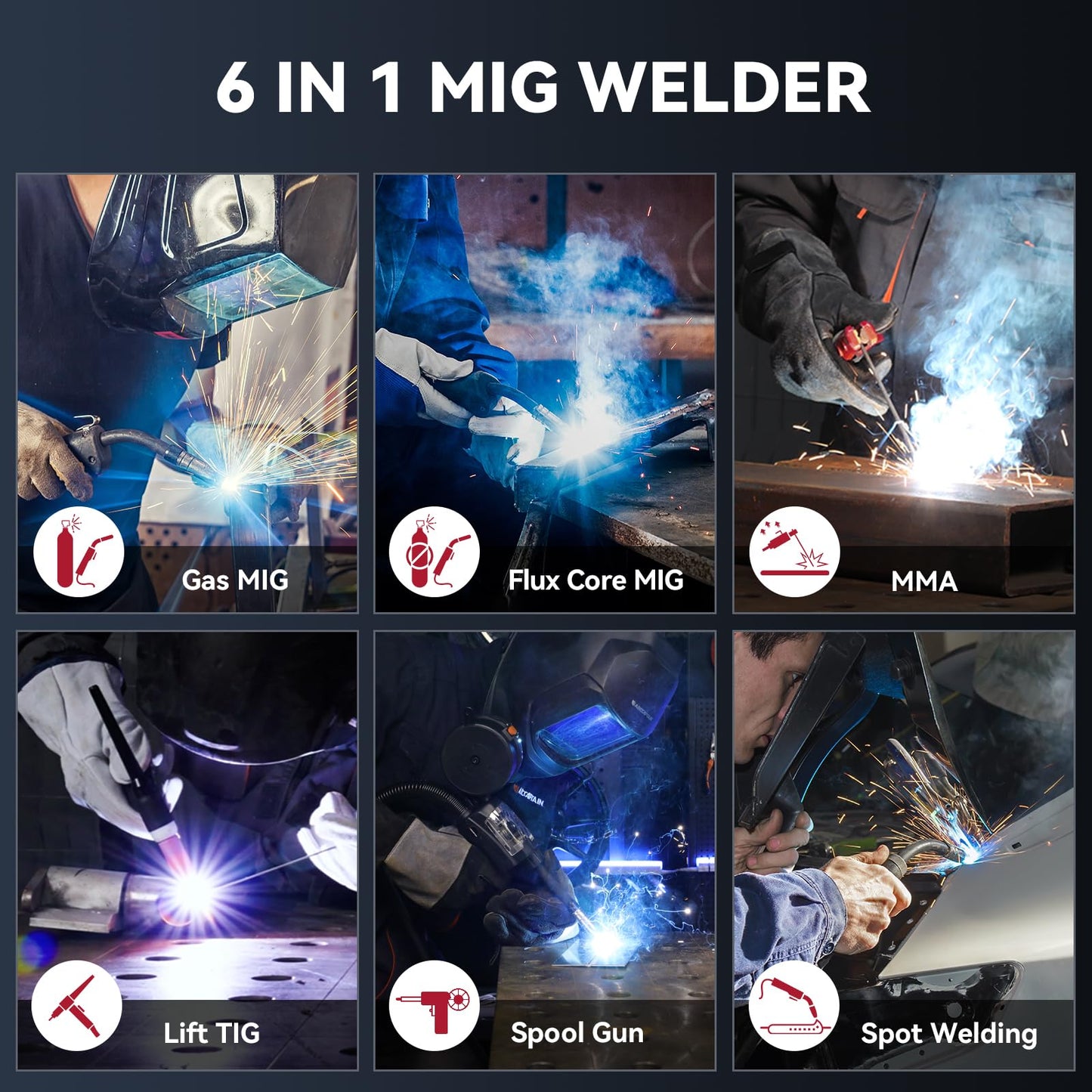 ARCCAPTAIN 6-in-1 Aluminum MIG Welder 200A & MB15 15AK MIG Welding Gun Kit