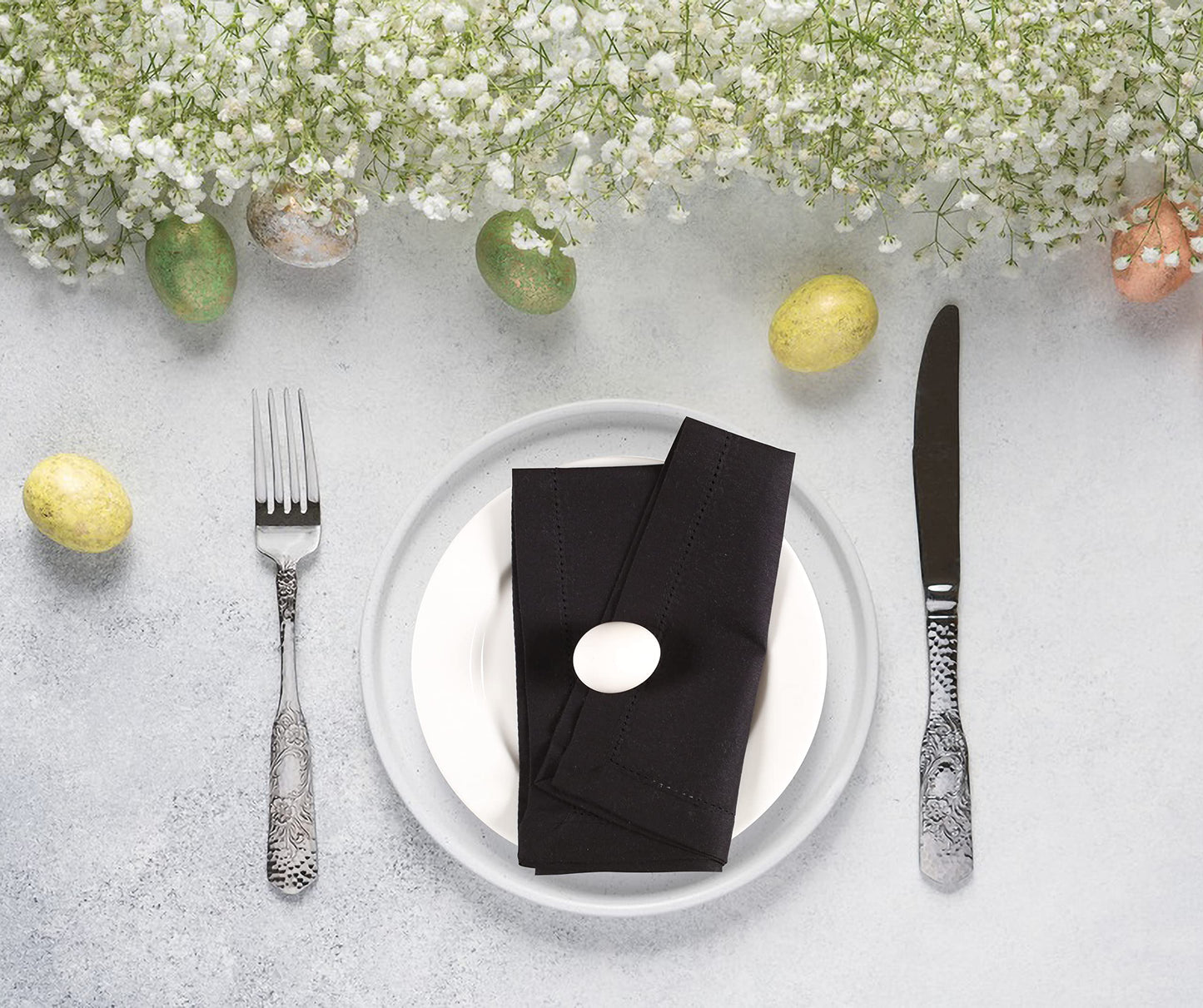 Ramanta Home 12 Pack Cloth Napkins 20x20 Inches, 100% Polyester Napkins with Hemmed Edges, Washable Reusable Dinner Napkins Ideal for Parties, Weddings, Dinner Table, Hotels and Banquets -Black