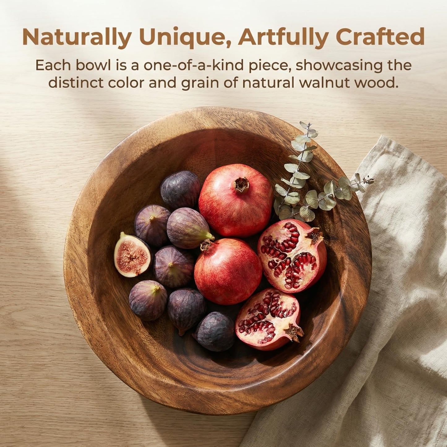 ZENFUN Wooden Decorative Bowl, Wood Round Serving Bowl, Walnut Tray Dish Kitchen Dining for Fruits, 9.4" Diameter x 2.5" Height, Seamless