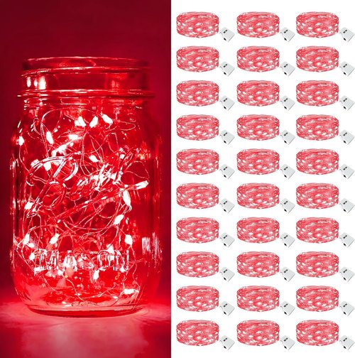 Btfarm 30 Pack Fairy Lights - Battery Operated 7ft 20 LED Twinkle Lights | Waterproof Mini Silver Wire for Christmas & Weddings - Red