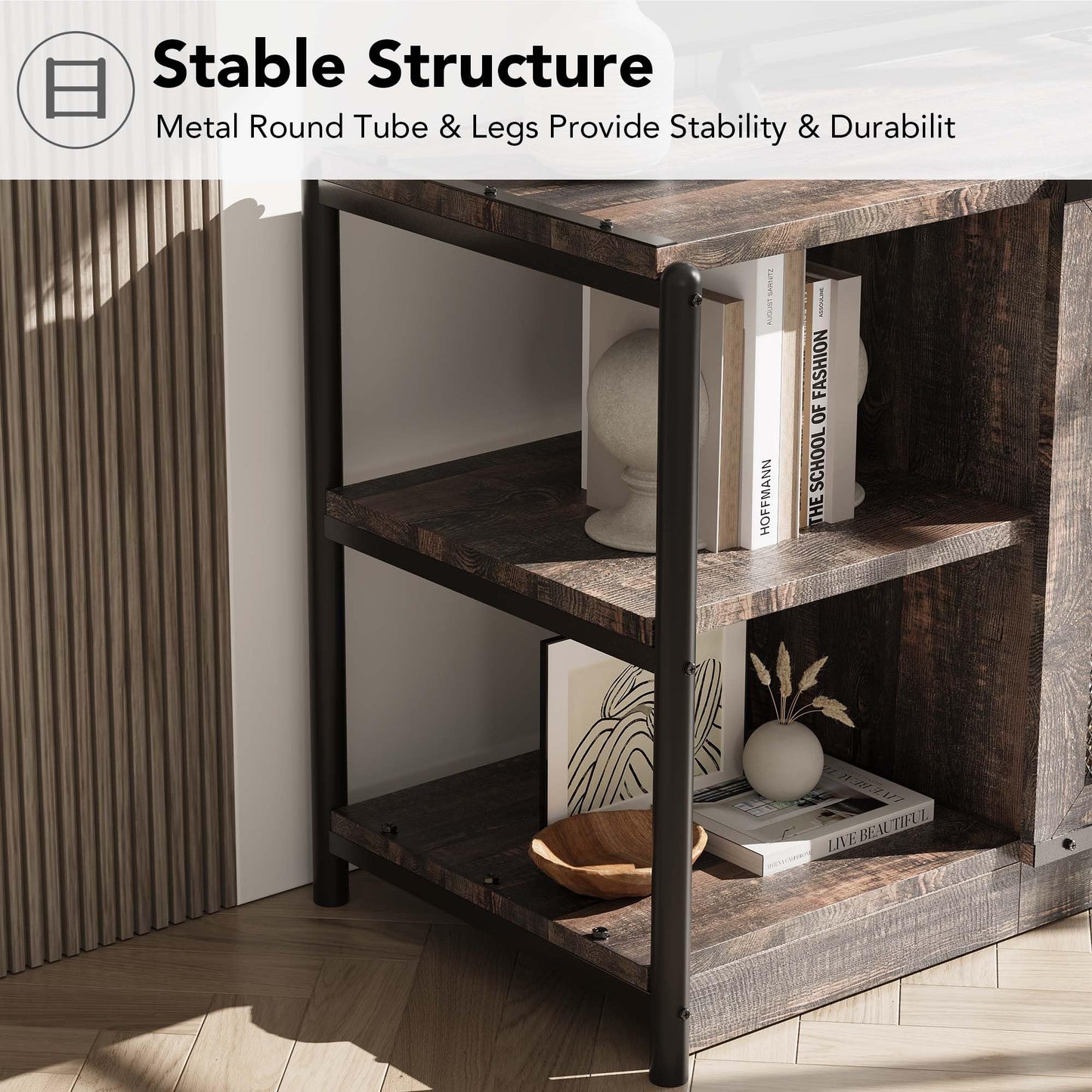 IDEALHOUSE Farmhouse TV Stand for 65/75 inches TVs, Entertainment Center with Storage Cabinet, Industrial Media Console Cabinet Table, Living Room Media Furniture, Rustic Oak