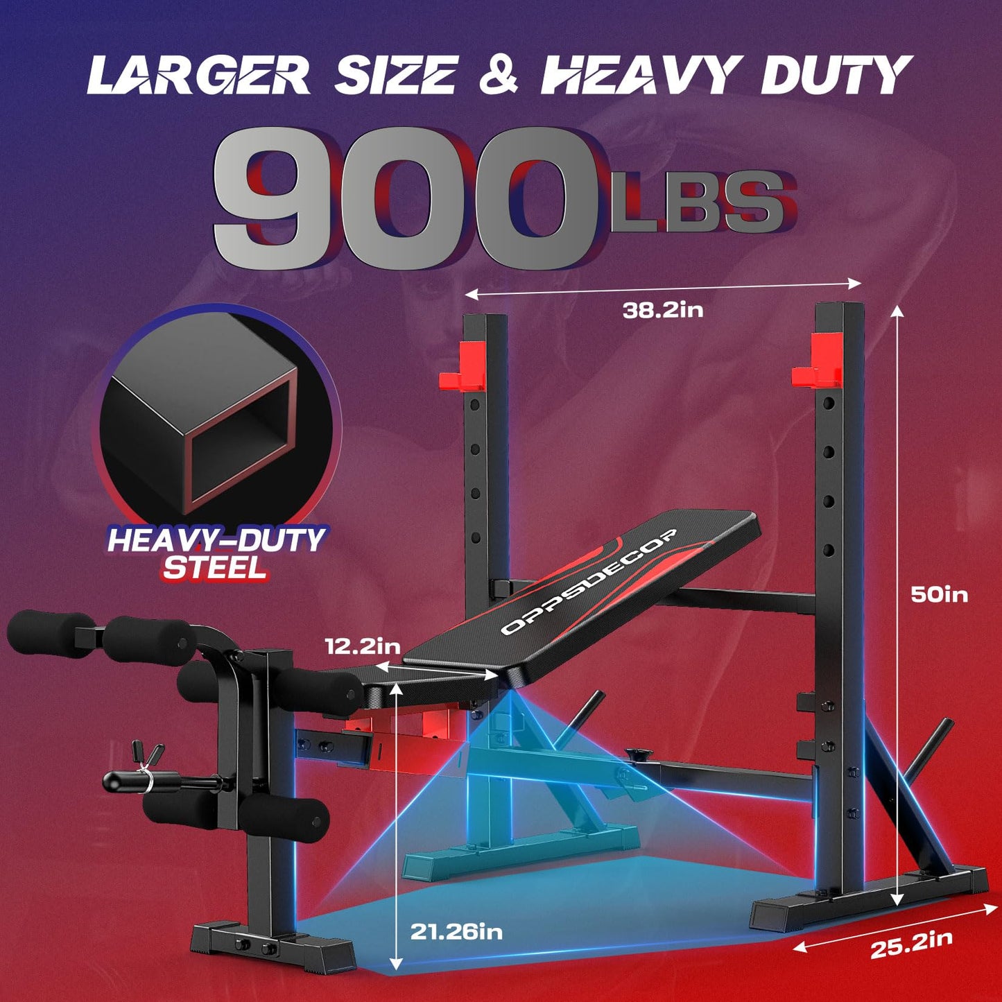 OPPSDECOR 900 LBS Weight Bench Set with Squat Rack, Adjustable Bench Press Set with Leg Extension and Leg Curl, Foldable Flat/Incline/Decline Workout Bench for Home Gym