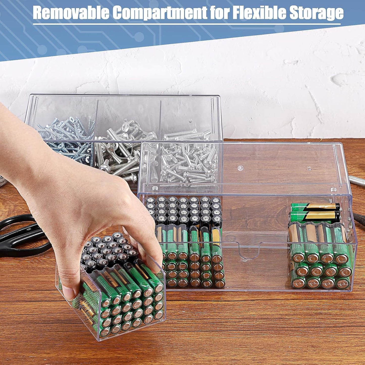 3 Pack 9V, 3-Drawer Common BTSKY Clear Acrylic Battery Storage Organizer for AA, AAA, C, D Batteries, Storage Box