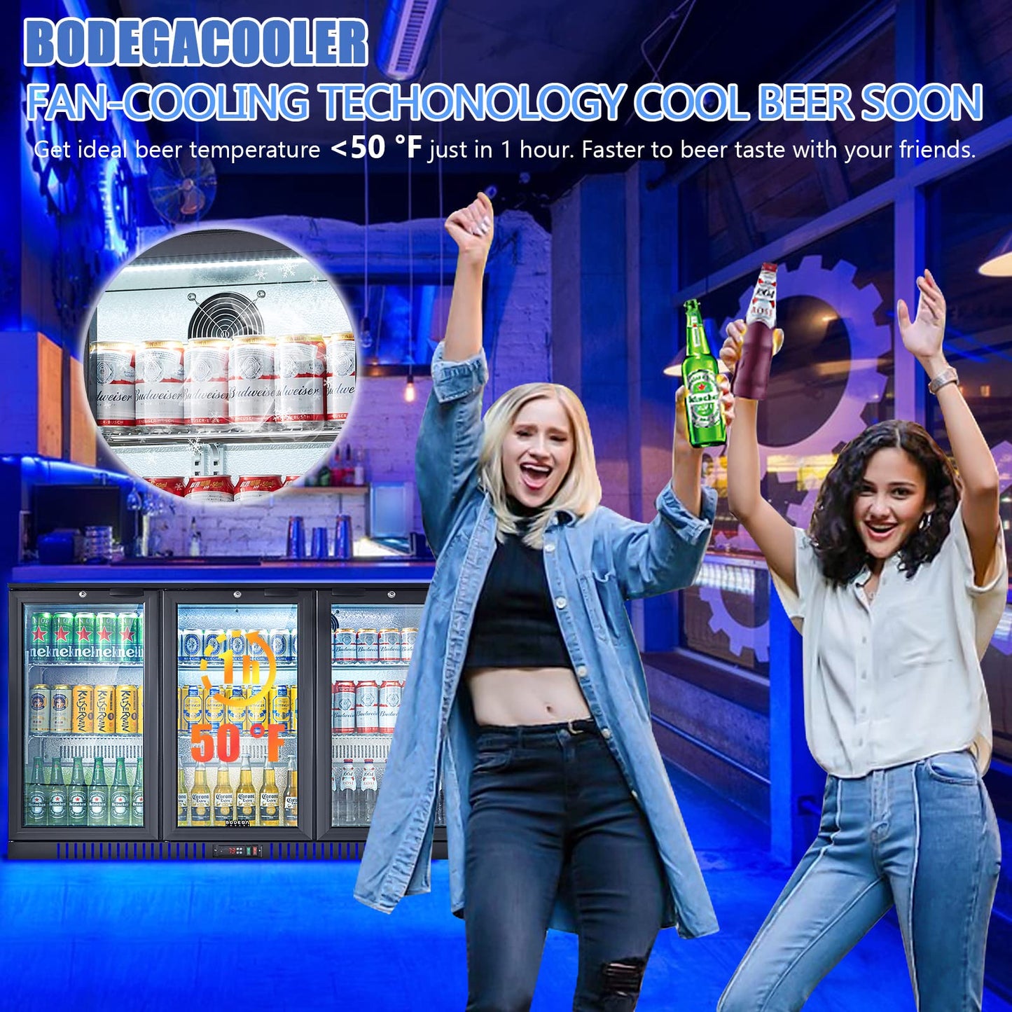 BODEGA BODEGACOOLER Commercial Bar Cooler With 3 Glass Doors,11.4 Cu.Ft Under Counter Beverage Refrigerator,Back Bar Refrigerator,Commercial Display Drink Fridge,LED Lighting Beer Wine Soda Drinks