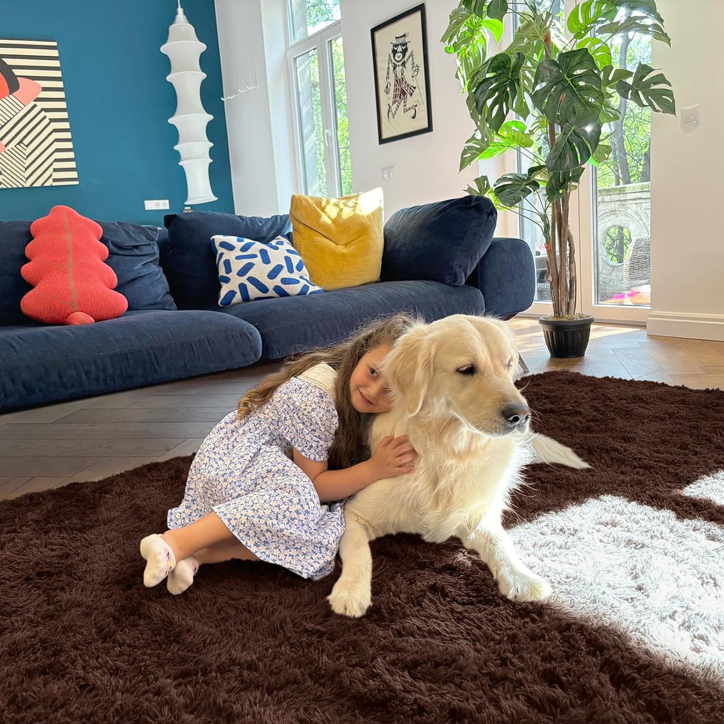OLANLY Area Rugs - Soft Fluffy Shaggy Indoor Carpet for Living Room & Bedroom - 6x7, Machine Washable, Aesthetic Home Decor