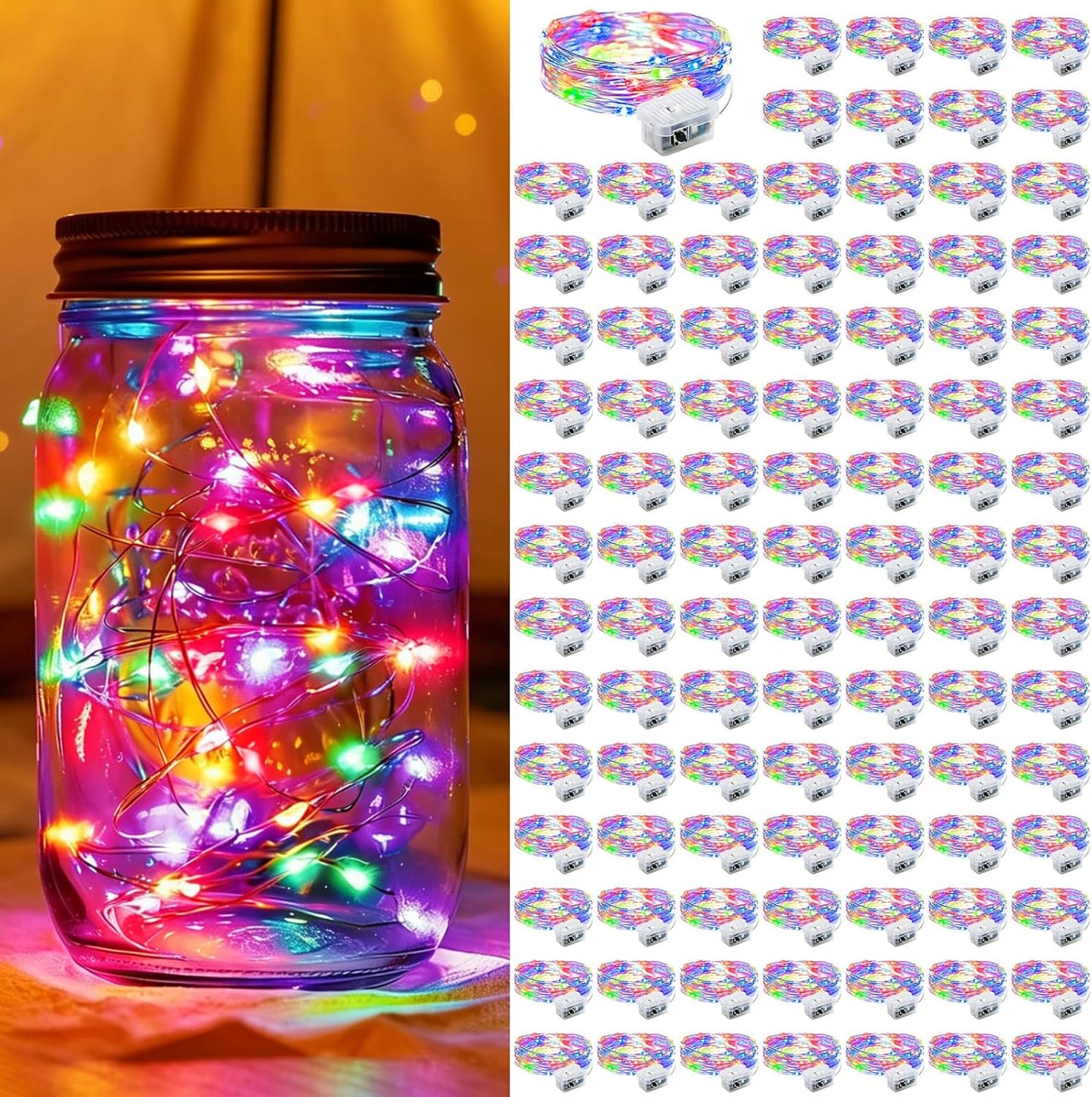 Skiennix 100-Pack Fairy Lights - 7Ft 20 LED Twinkle String Lights | Battery Operated & Waterproof for Parties, Weddings, Christmas & More - Multicolor