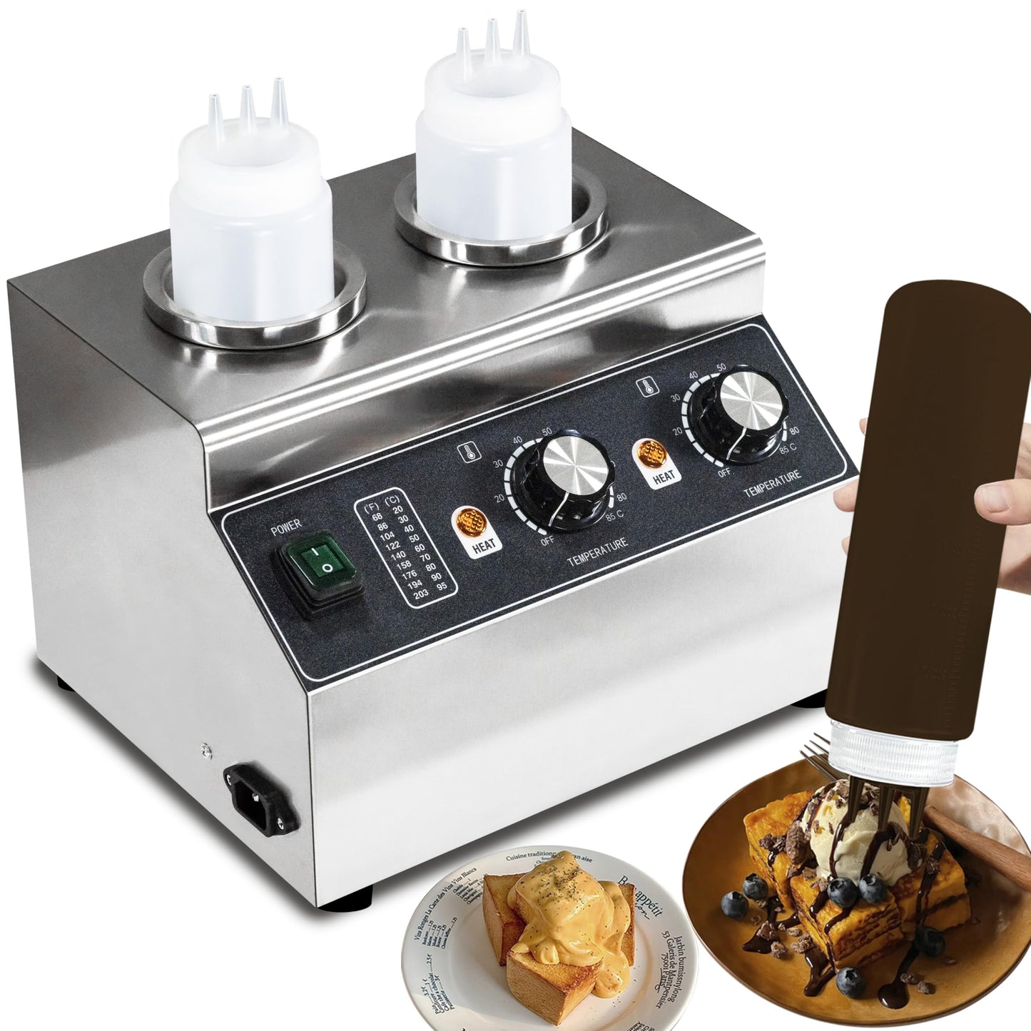 Electric Cheese Sauce Warmer Nacho Cheese Dispenser Warmer ， Commercial Cheese Dispenser, Hot Fudge Bottle Warmer for Cheese Chocolate Hot Fudge Caramel 86-185℉ 110V
