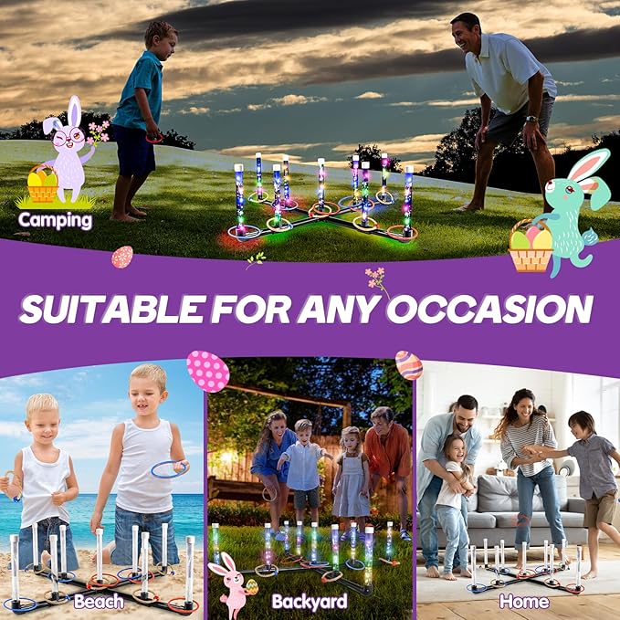 Outdoor Games for Game Night: FunforFun! Upgraded 30-Inch LED Ring Toss Game with 26 Rings Yard Games for Adults Kids Easter Gifts Outdoors Toys for Beach Lawn for Party Ideal