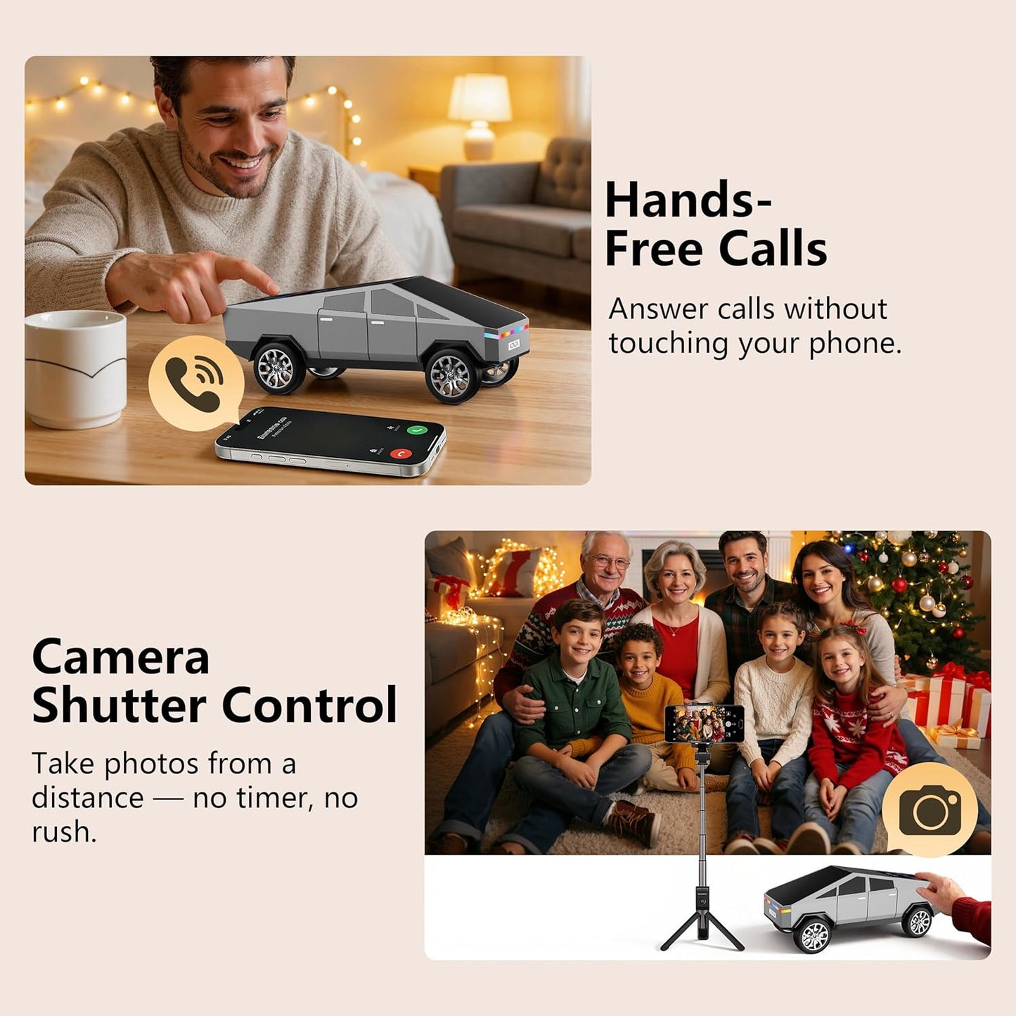AONOX Cybertruck Bluetooth Speaker for Car, Mini Wireless Speaker with LED Lights, FM Radio, USB/TF Card, TWS Stereo