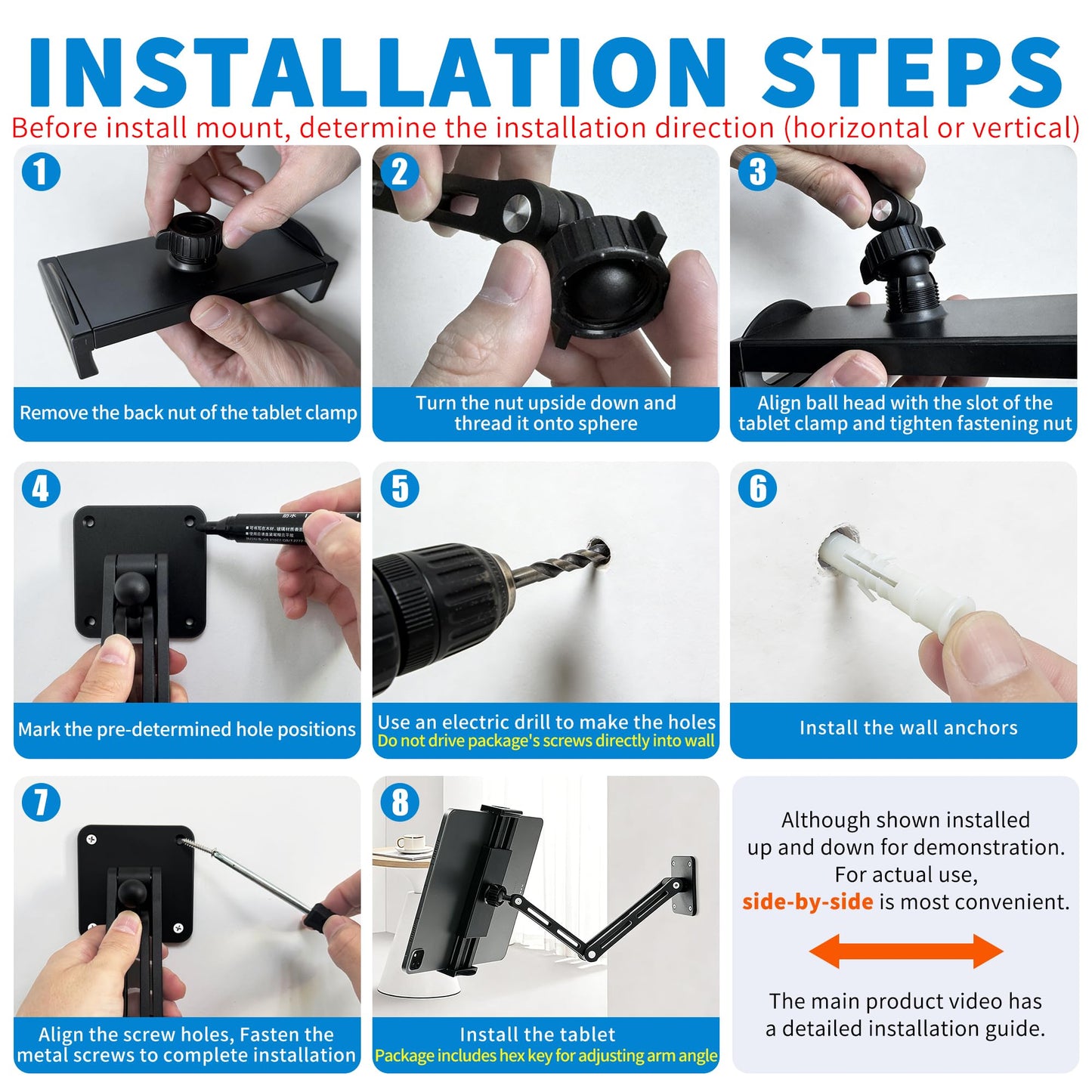 Bestoct Tablet Wall Mount Holder for iPad, Aluminium Foldable Arm, Used in Kitchen, Under Cabinet, Home Gym, for iPad Pro/Air/Mini/Samsung Galaxy Tab/4.7-13" Phones & Tablets (Up to 13")