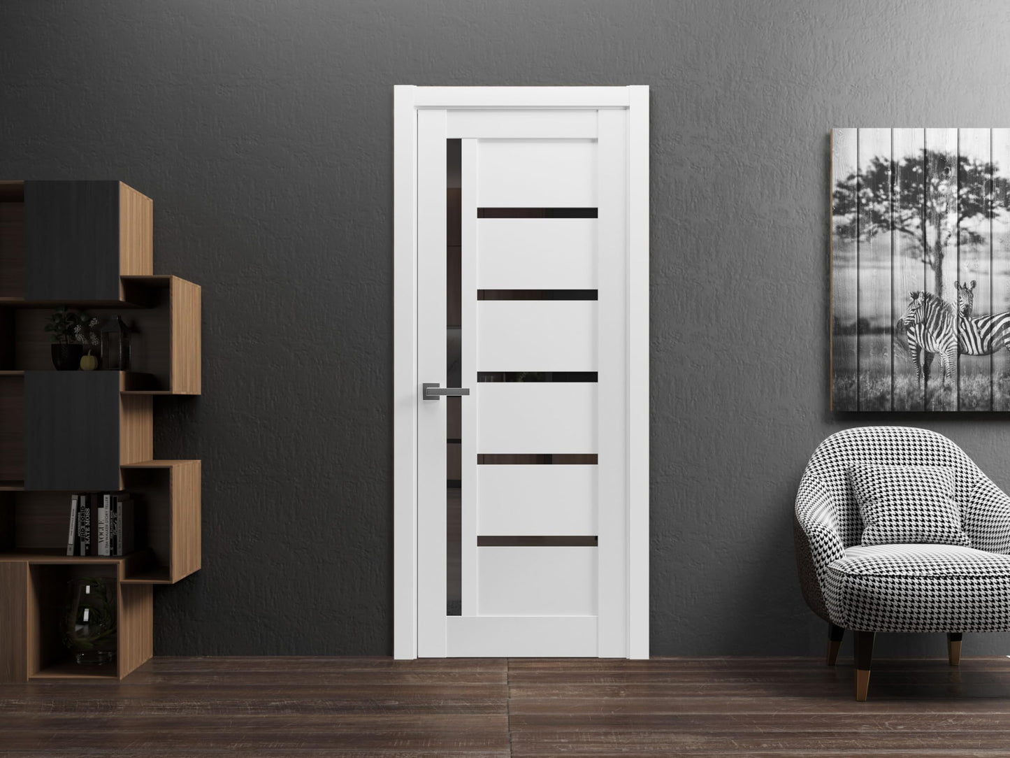 SARTODOORS Slab Barn Door Panel | Quadro 4588 White Silk with Black Glass | Sturdy Finished Doors | Pocket Closet Sliding-24 x 84"-Black Glass