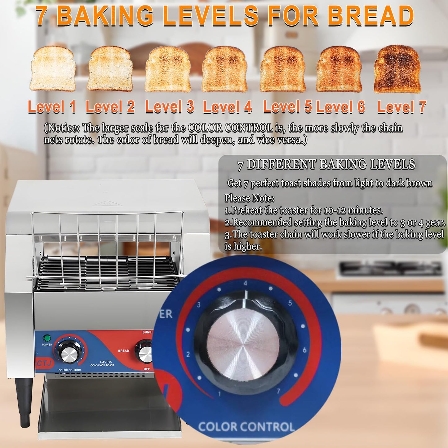 CTJ Commercial Toaster 300 Slices/Hour Electric Conveyor Toasters Heavy Duty Stainless Steel Rotating Toasters Machince for Croissants Bun, Bagel, Bread