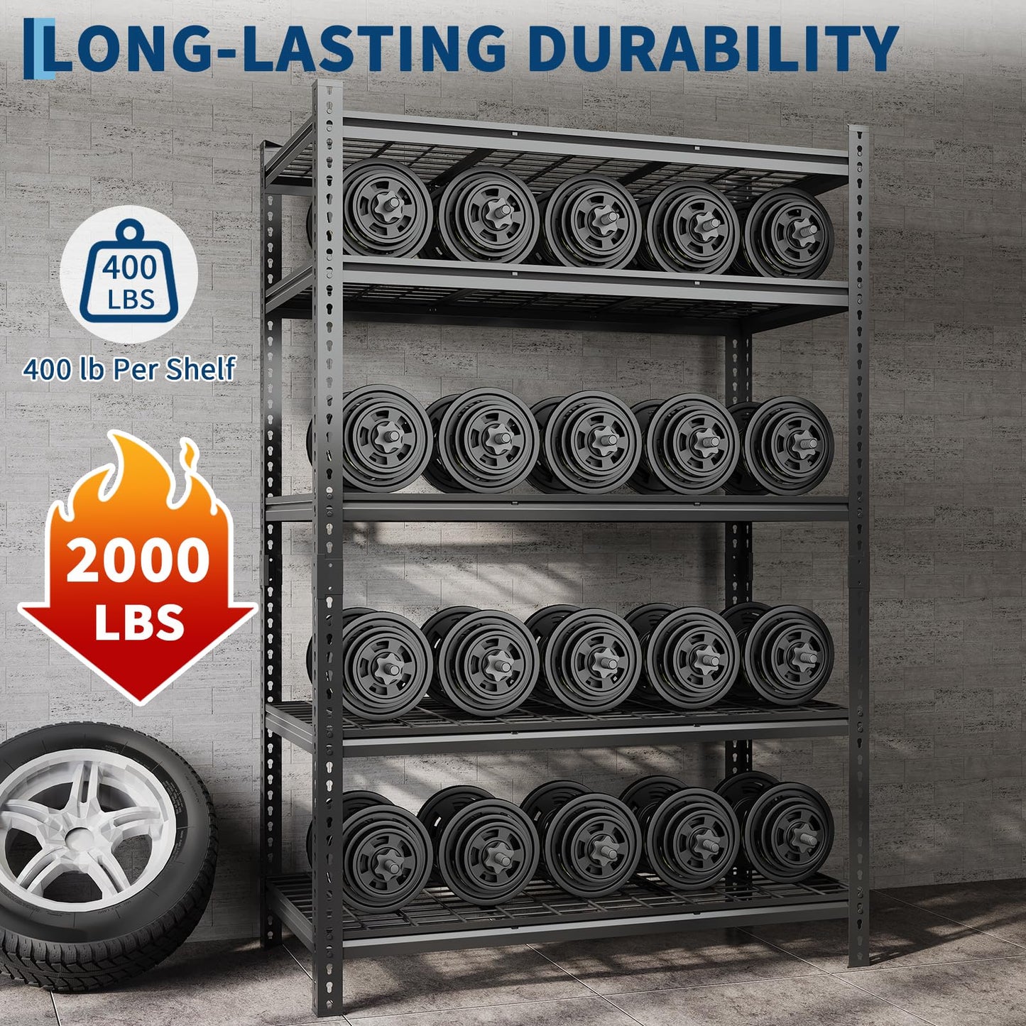 2 Pack Adjustable Garage Storage Rack, 2200 LBS Heavy Duty Garage Shelving, 5 Tier Metal Utility Shelf, Industrial Shelving for Garages, Kitchen, Pantry, Warehouse, Basement, 36" w × 16" d × 72" h