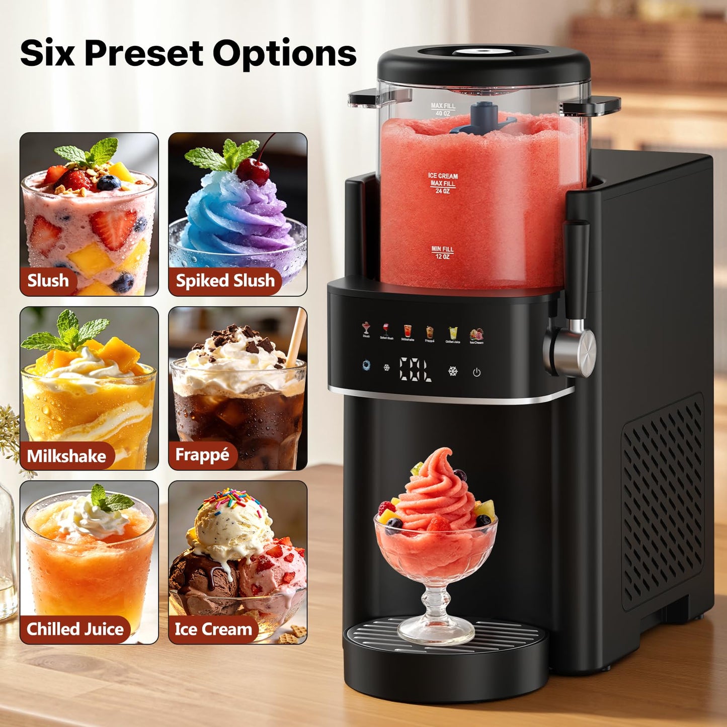 Ranvaira Slushie Machine, Ice Cream Maker, Slushy Machine for Home and Families, No ice needed with Rapid Chill & Temperature Control, Multi-function for Margarita, Frappé, Easy to Clean, Black