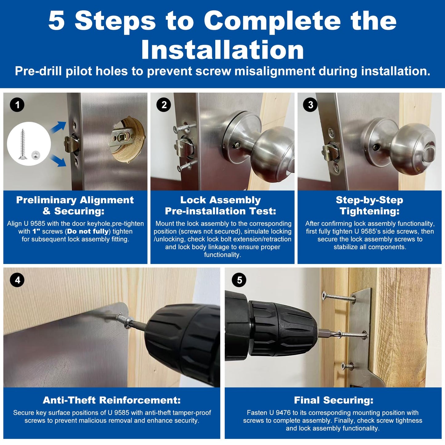 U 9585 Stainless Steel Lock and Door Reinforcement Plate fits 1-3/8" Thick Doors and Includes the U 9476 Security Latch Strike (1-1/4"x 7-7/8")