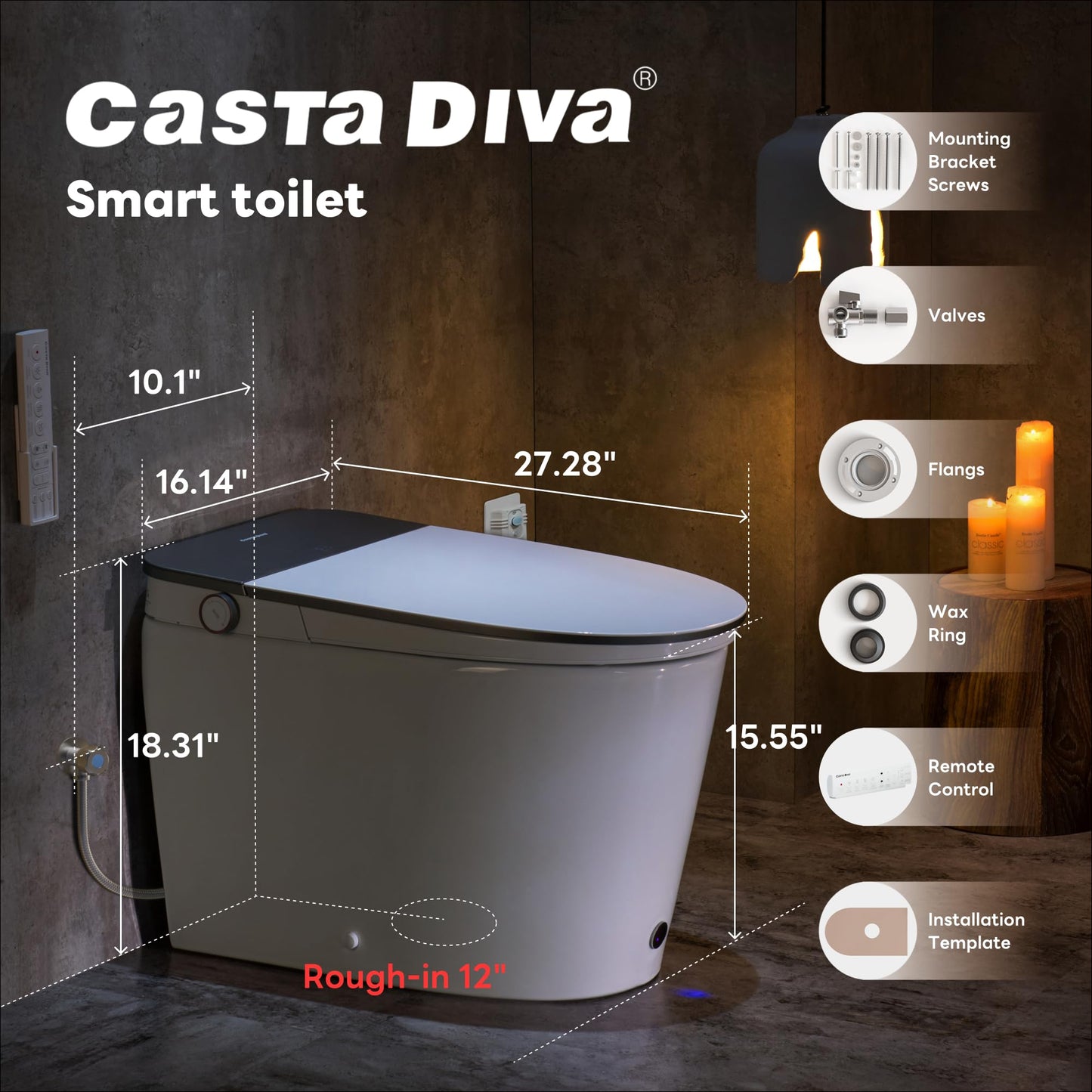 Casta Diva Smart Toilet with Bidet Built in, Auto Open/Close Lid,1000g MaP Flush, Heated Seat & Foam Dispenser, Foot Sensor Auto Flush, Blackout Flush, Bidet Toilet with Tank Built in (CD-K030PRO)