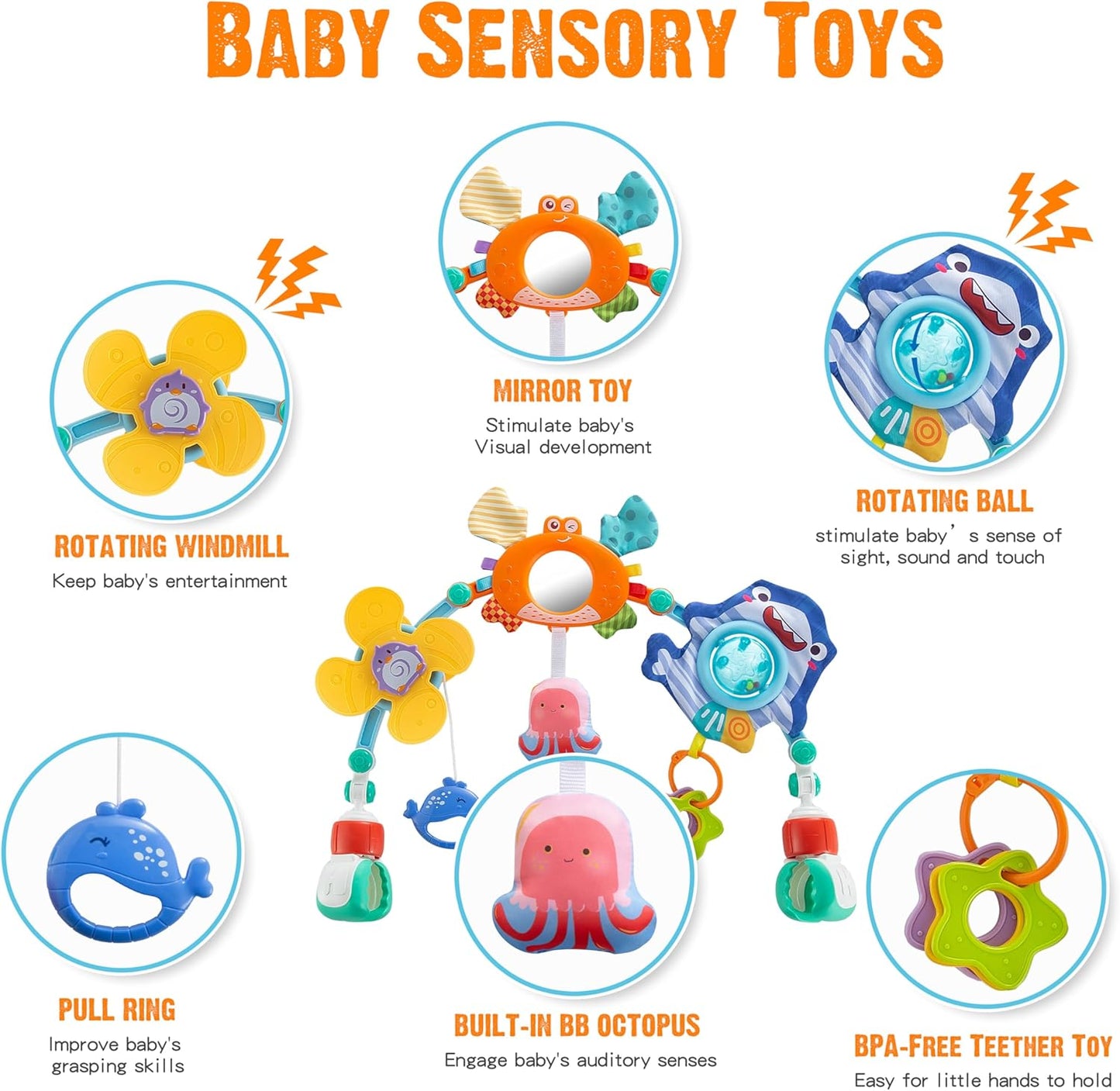 Skiennix Baby Stroller Arch Toy - Adjustable Sensory Activity Toy for Infants | Fits Strollers, Cribs & Car Seats