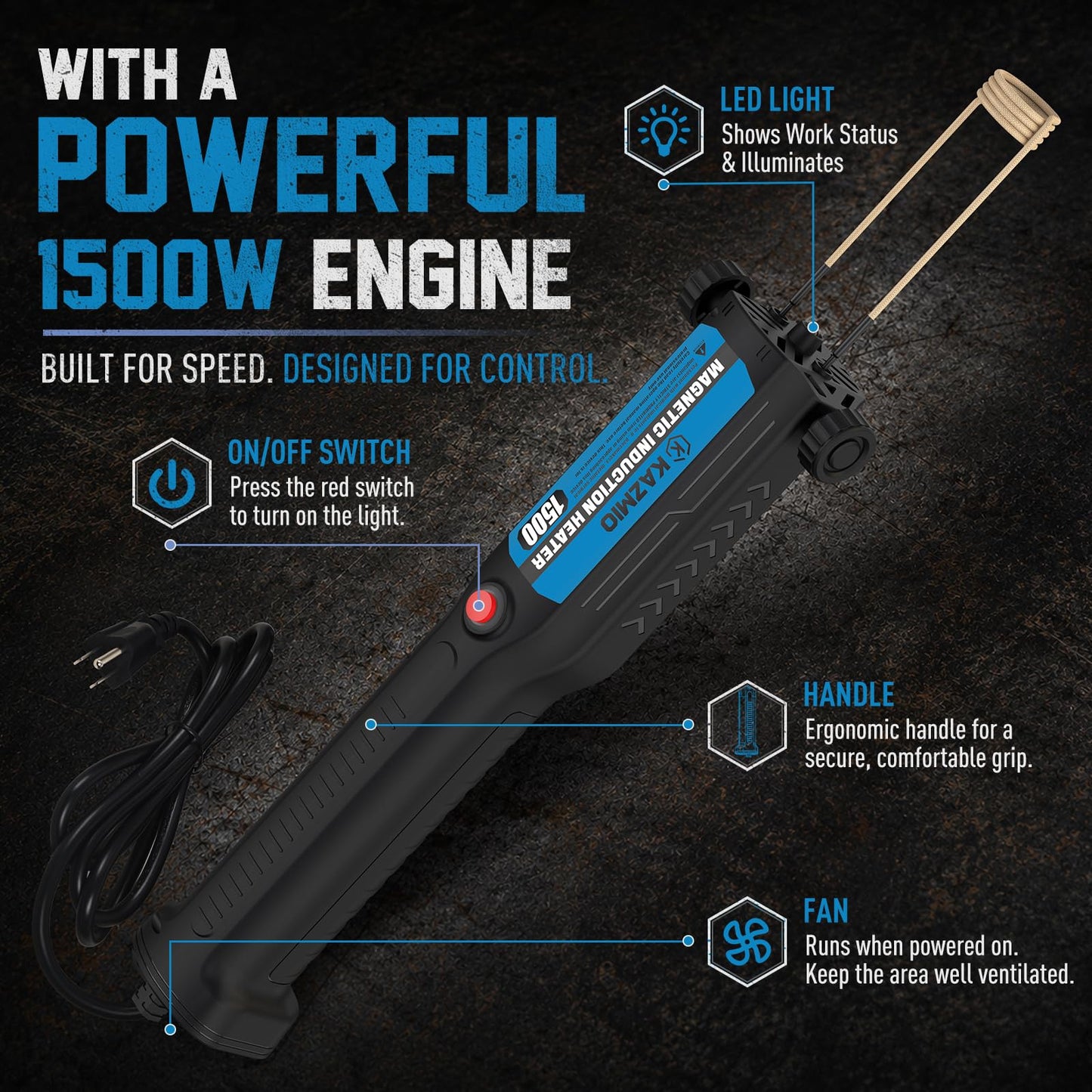 1500W Induction Heater Kit, 110V Handheld Induction Heater with 5 Coils for Rusty Bolt and Screw Removal, Blue