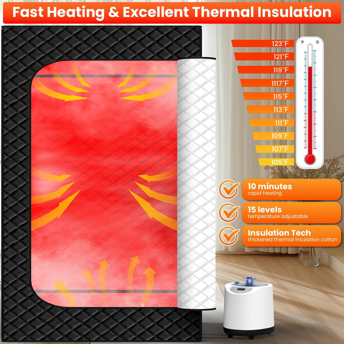 Portable Infrared Sauna Box for Home, Full Body Steam Sauna Tent with 660nm & 850nm Red Light Therapy Lamp, 3L 1200W Fast-Heating Steamer, Adjustable Temp & Remote Control for Relaxation, Detox