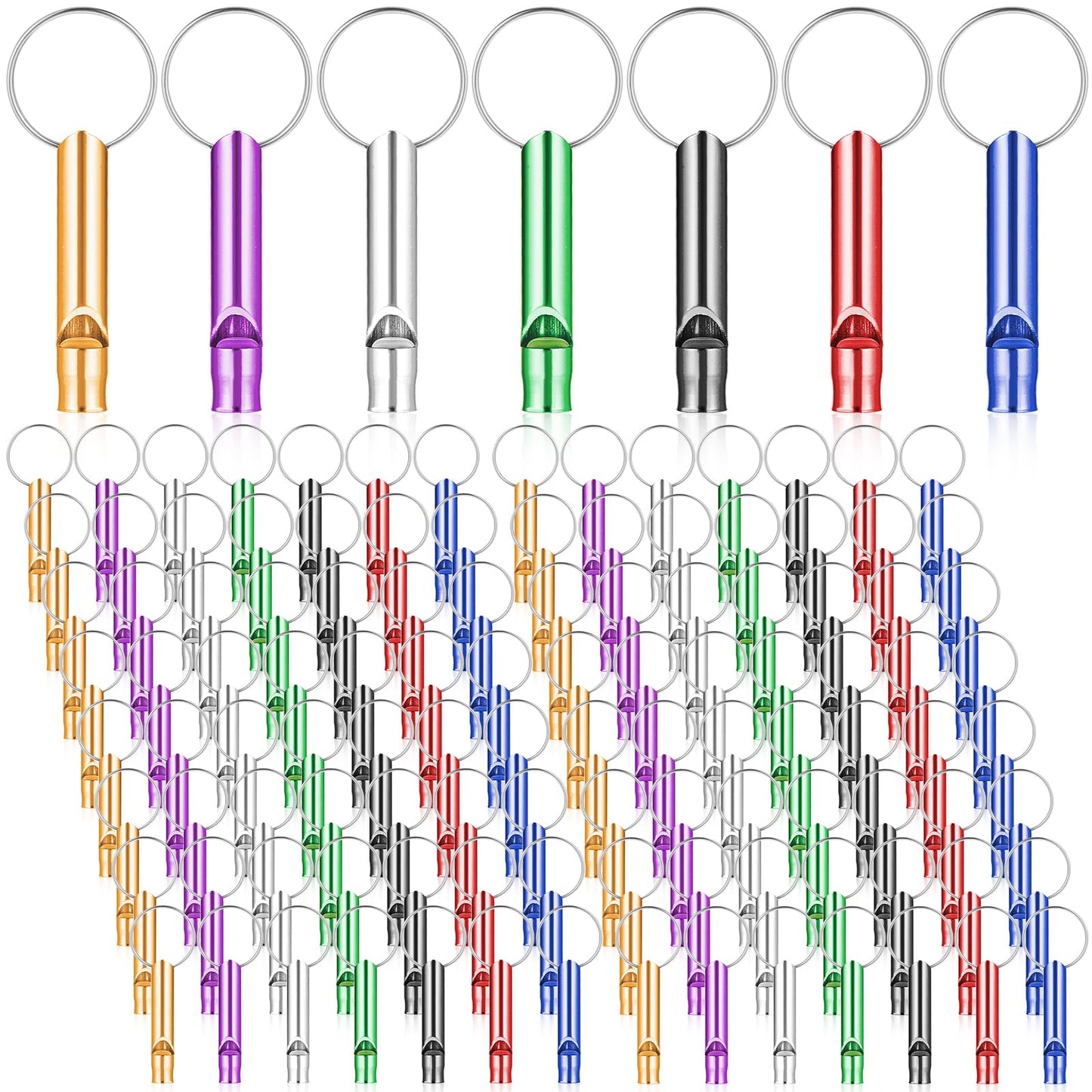 Aphumedc 140 Pcs Emergency Whistles with Keychains, Aluminum Extra Loud Survival Whistle, Bulk for Training Outdoor Sports Camping Hiking Boating Hunting, Multicolor