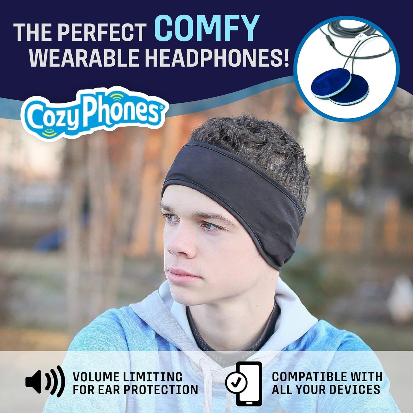 CozyPhones Sleep Headphones - Over Ear Headphones from Ultra Thin Cool Mesh Wired for Side Sleepers, Meditation
