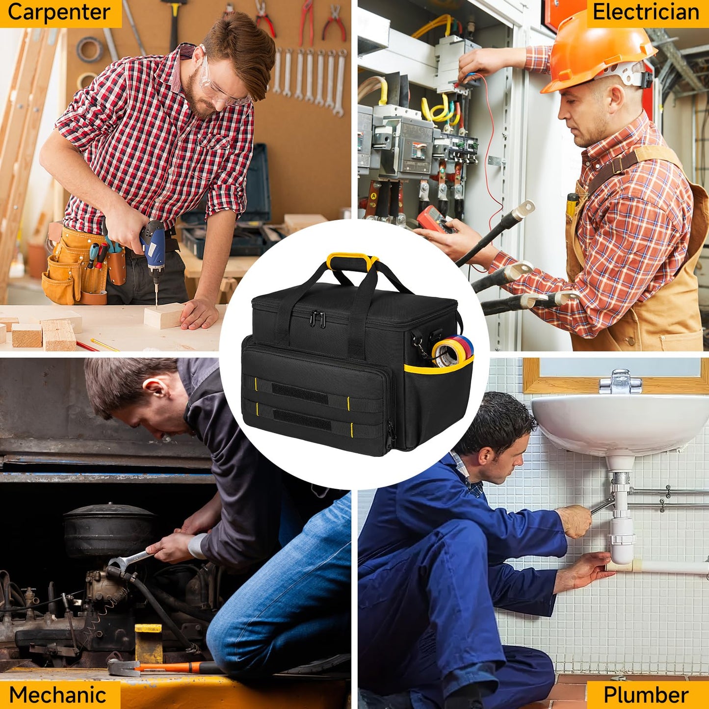Tool Bag 15 Inch,Heavy Duty Tool Organizer,Tactical Range Tool Tote,30 Pockets & Anti-Friction Bottom,Water-Resistant,Tool Box for Him Dad Men,Electrician,Carpenter,Repairman,Ideal Gift for Father