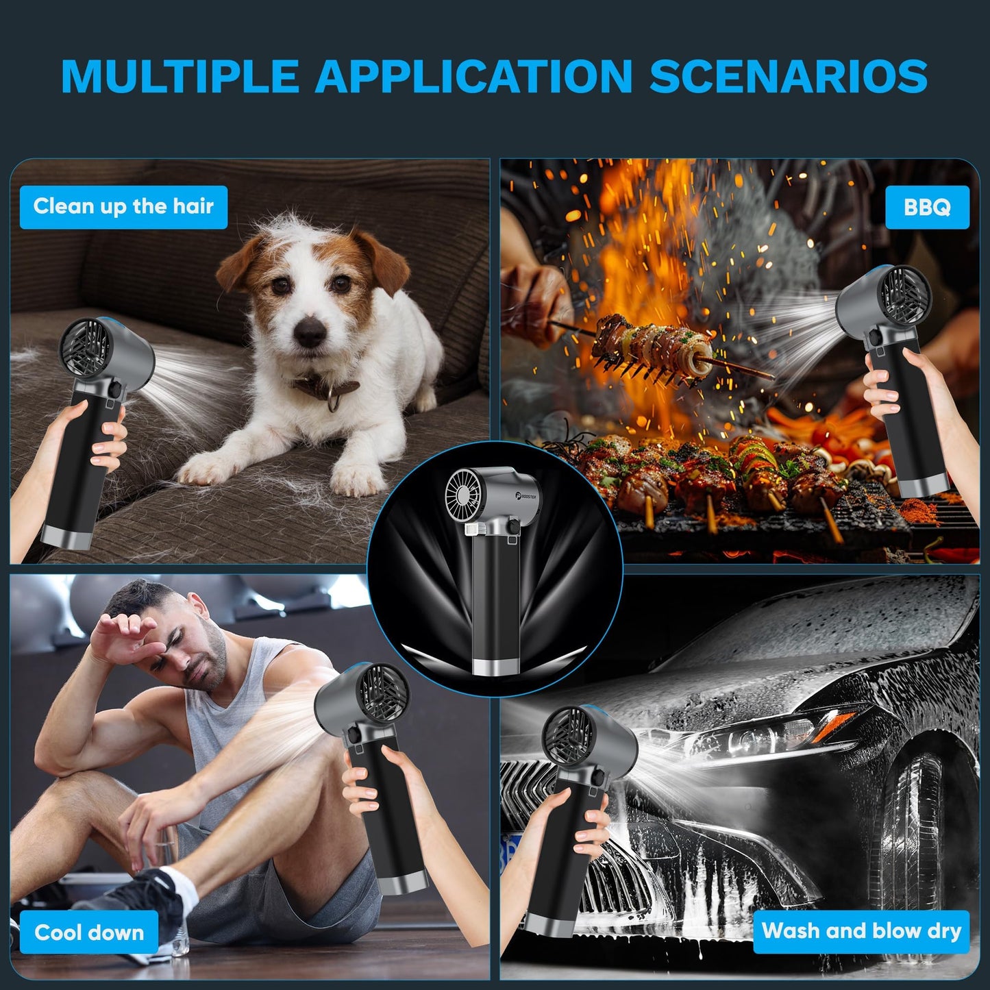 Thrustmax Turbo Dryer Blower for Car, Max 220MPH & 3.1LB Thrust, with Silicone Grip and COB Lights, 64MM & 750W Brushless Motor Car Blower, Portable Leaf Blower for Patio, Lawn and Car Cleaning