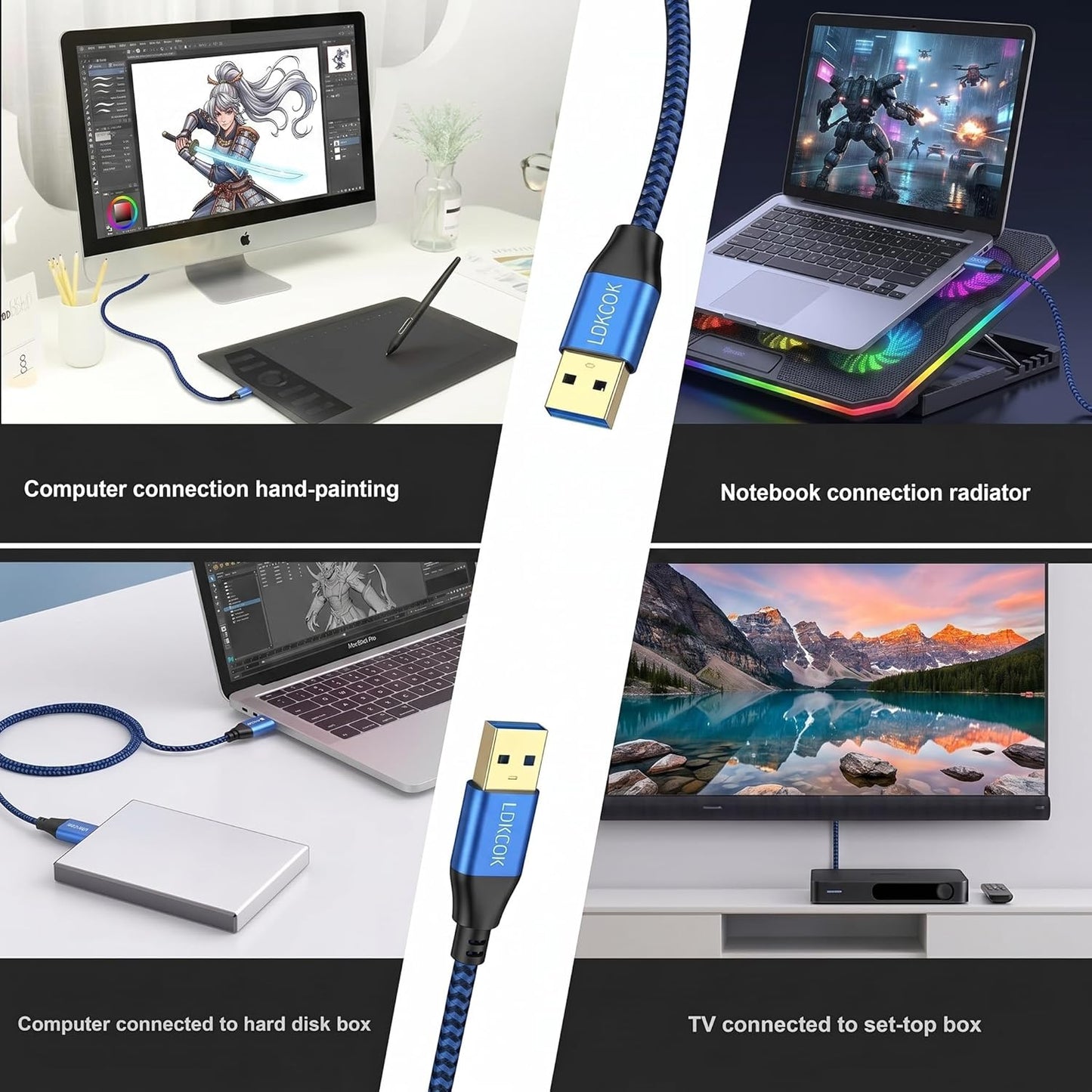 LDKCOK 15FT, 3.0 Set-Top USB to USB Cable Durable Braided USB Male to Male Type A to Type A Data Transfer Cable