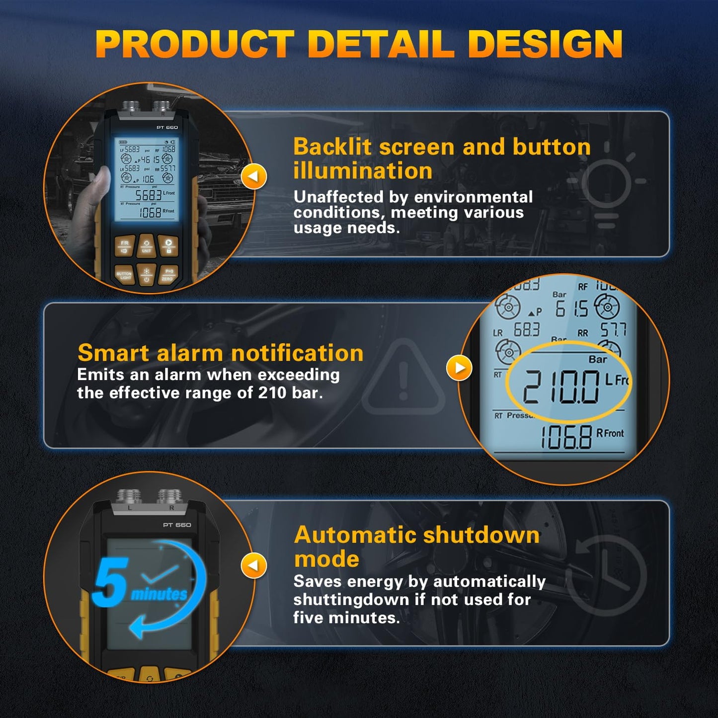 LINXINO Brake System Pressure Tester,Brake Pressure Tester,Brake Pressure Tester Kit,Handheld Manometer,Dual-Channel Pressure Measurement,Data Locking&Zeroing,Multiple Connectors,PT660
