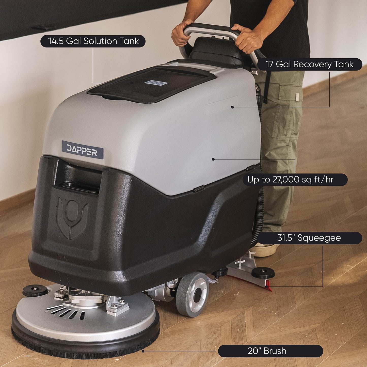 Battery Powered Self Propelled Walk-Behind Floor Scrubber Polisher Machine, 20" Cleaning Path,14.5/17 Gal Tanks, 4Hr Runtime, Up to 2.5 MPH Speed Includes 2 Brushes & 3 Scouring Pads – 2-Year Warranty