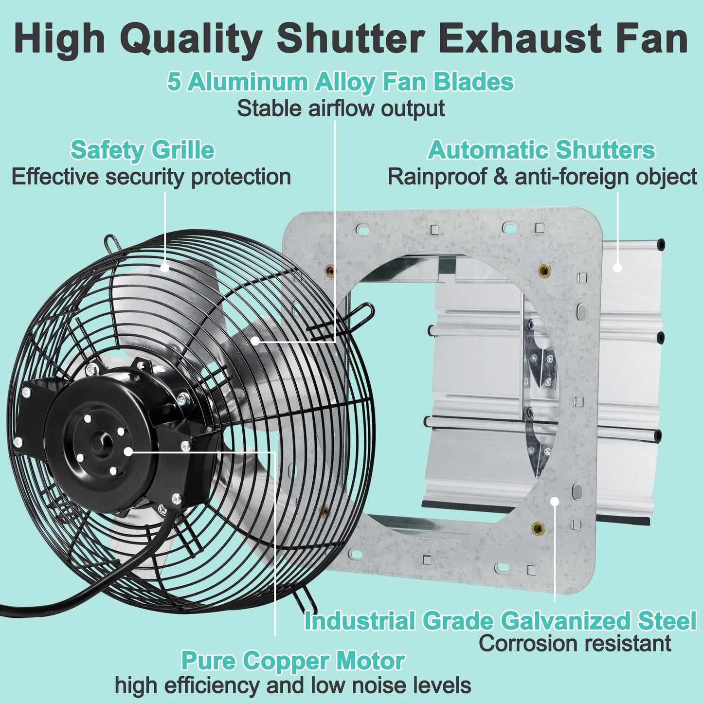 Hipoilk 10 Inch Shutter Exhaust Fan with Thermostat and Speed Controller, Wall Mounted Vent Fan for Attic, Greenhouse, Shed, Garage, Chicken Coop, Shop Ventilation, 820 CFM, 1200 SQF Coverage Area